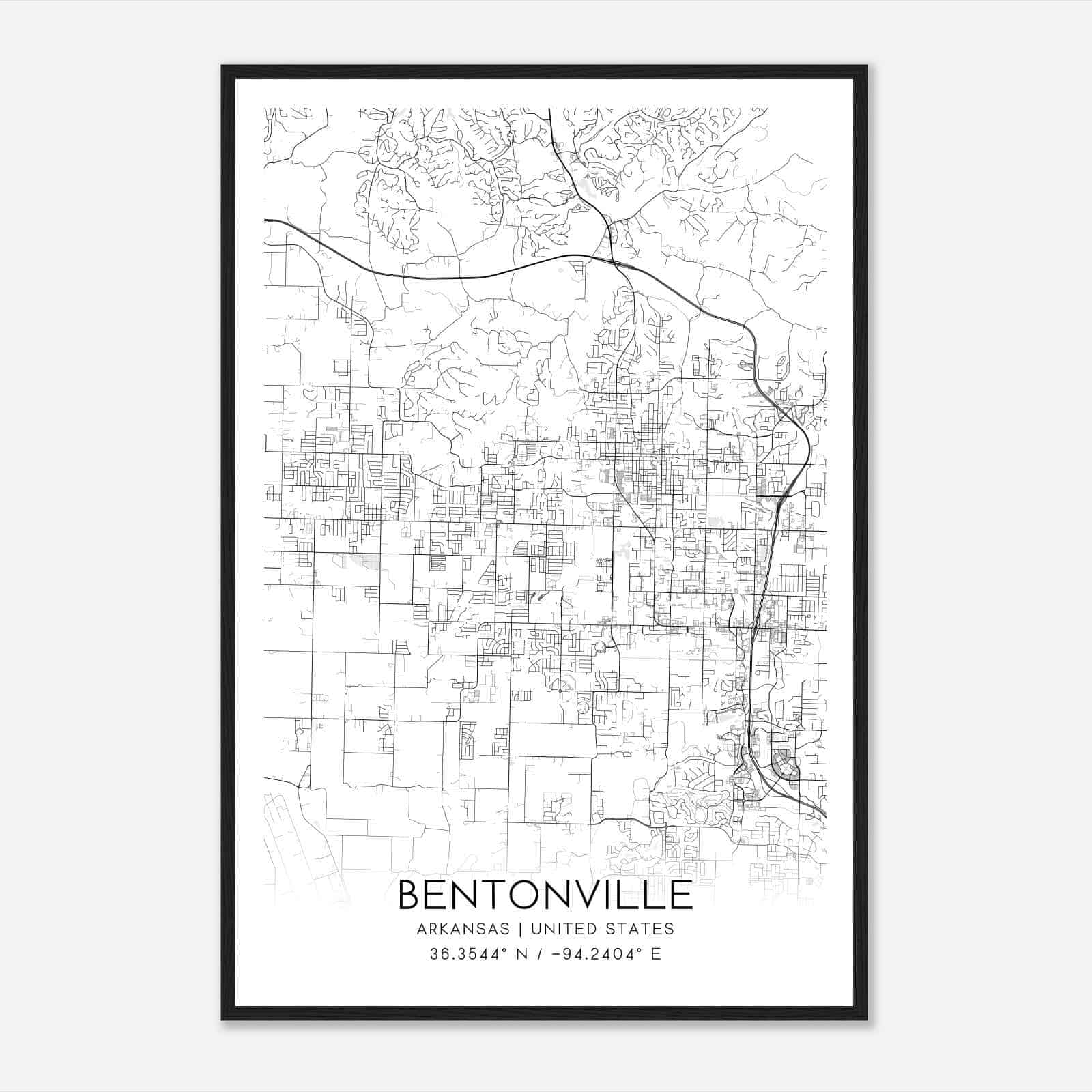 Bentonville Arkansas Map Poster, Modern Home Decor Wall Art Print