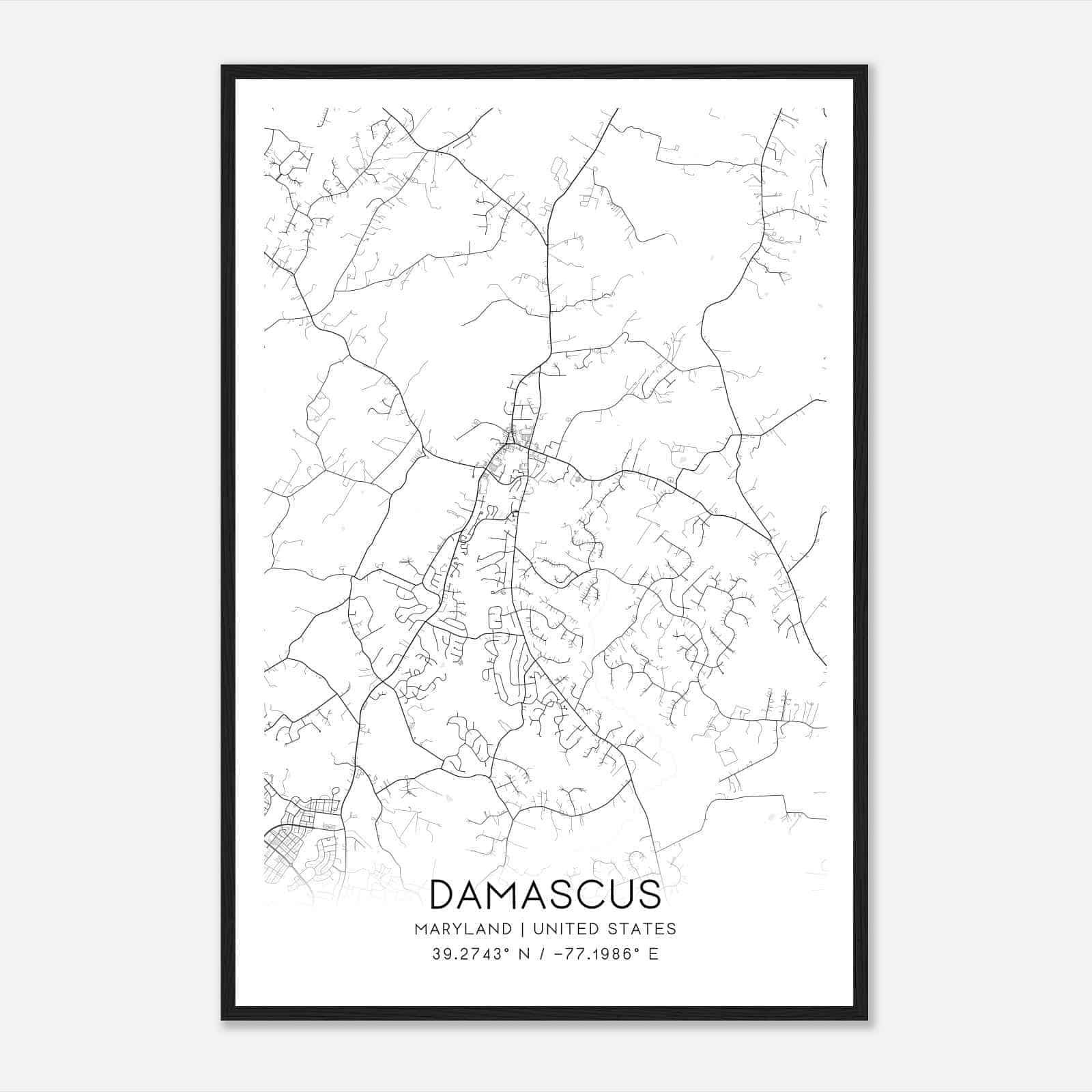 Damascus Maryland Map Poster, Modern Home Decor Wall Art Print