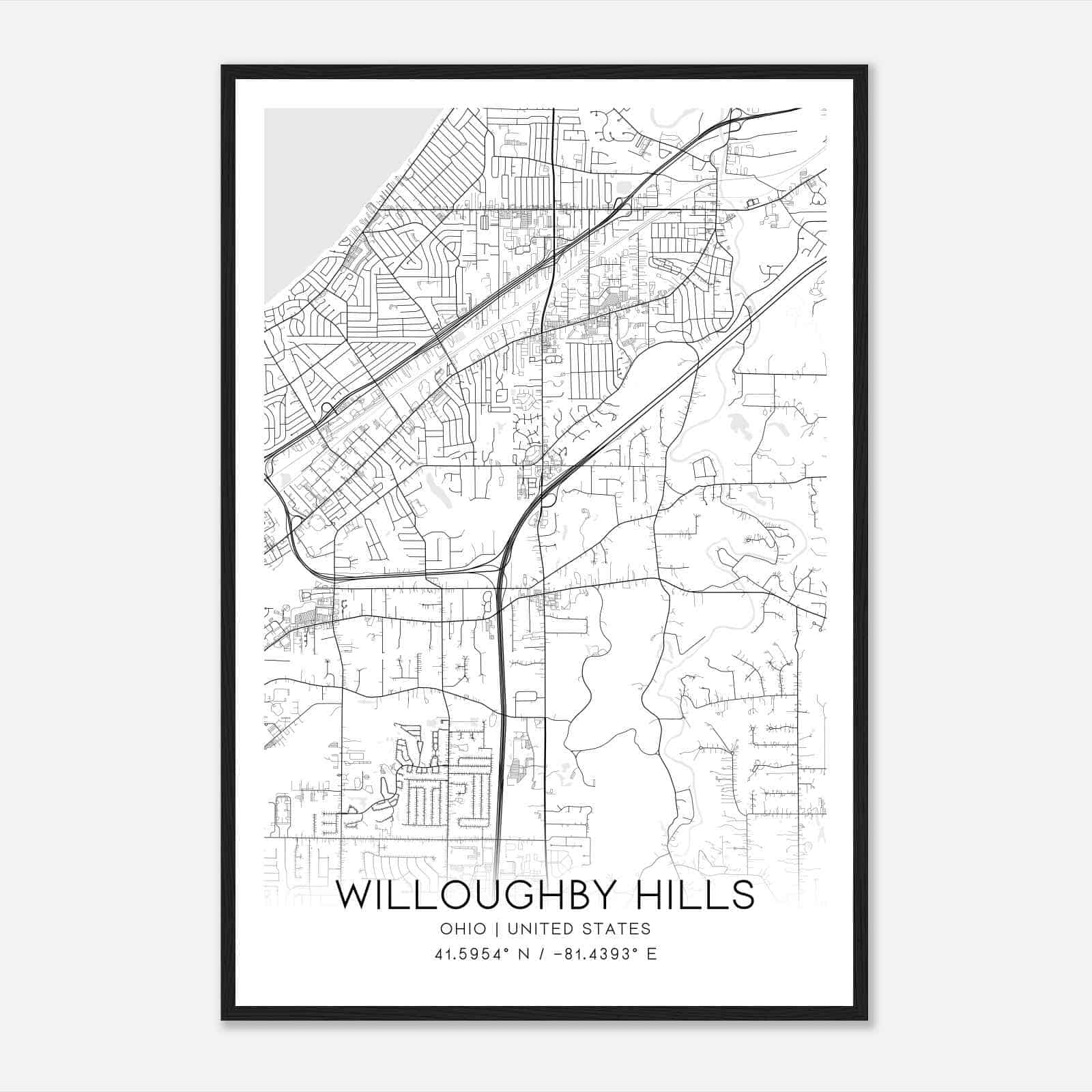 Willoughby Hills Ohio Map Poster, Modern Home Decor Wall Art Print