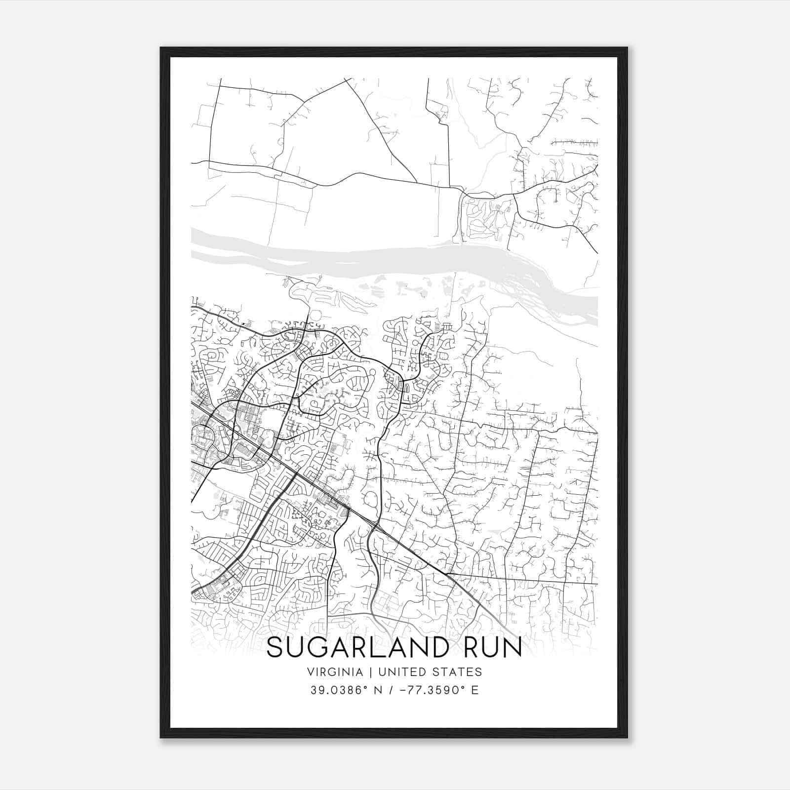 Sugarland Run Virginia Map Poster, Modern Home Decor Wall Art Print Sugarland Run Virginia Map Poster, Modern Home Decor Wall Art Print