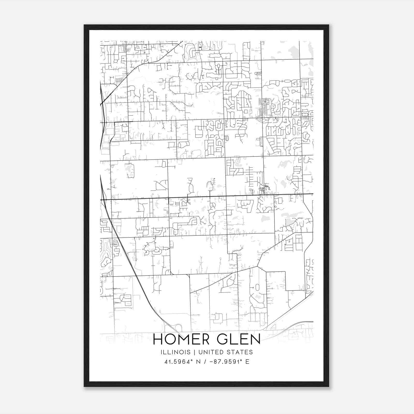 Homer Glen Illinois Map Poster, Modern Home Decor Wall Art Print