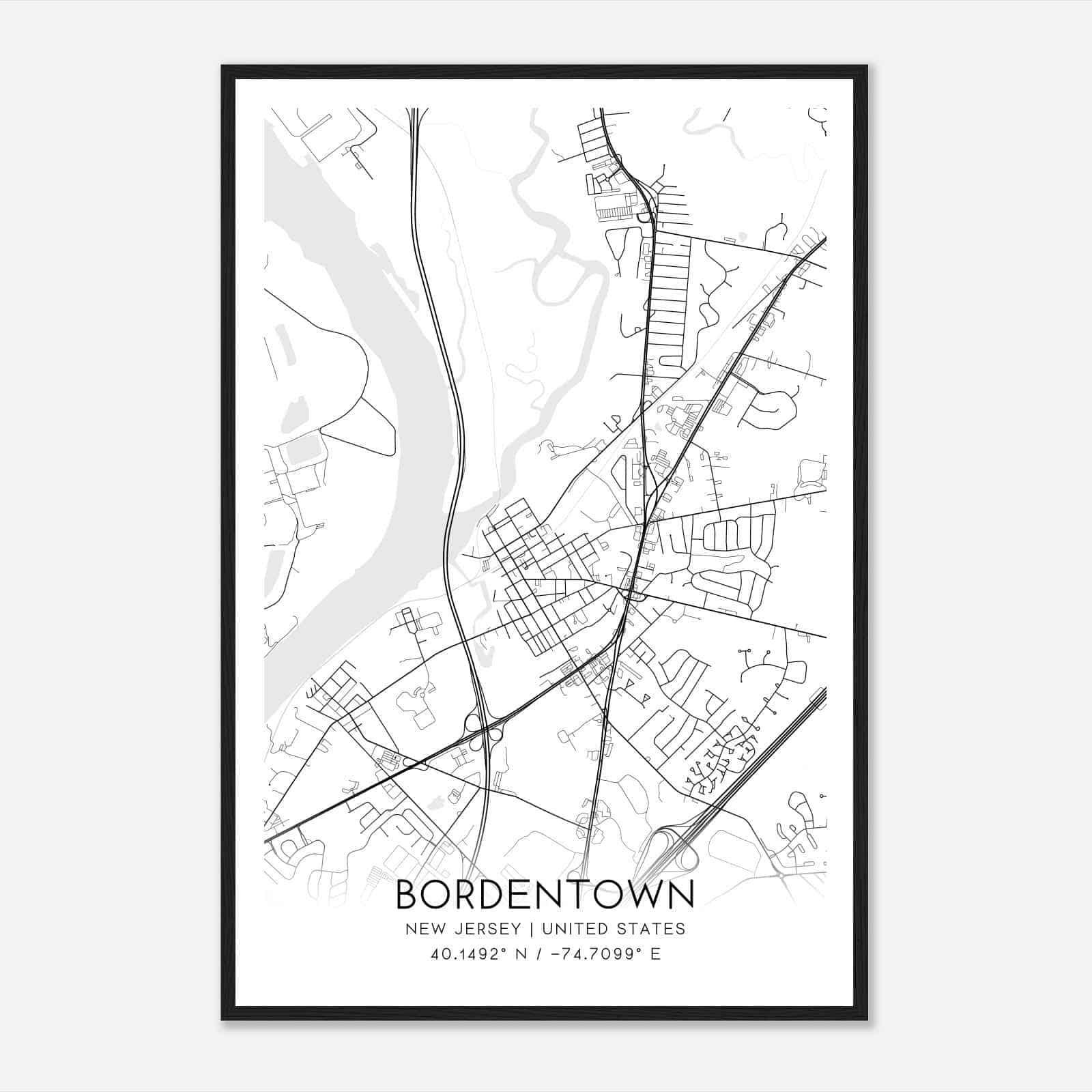 Bordentown New Jersey Map Poster, Modern Home Decor Wall Art Print
