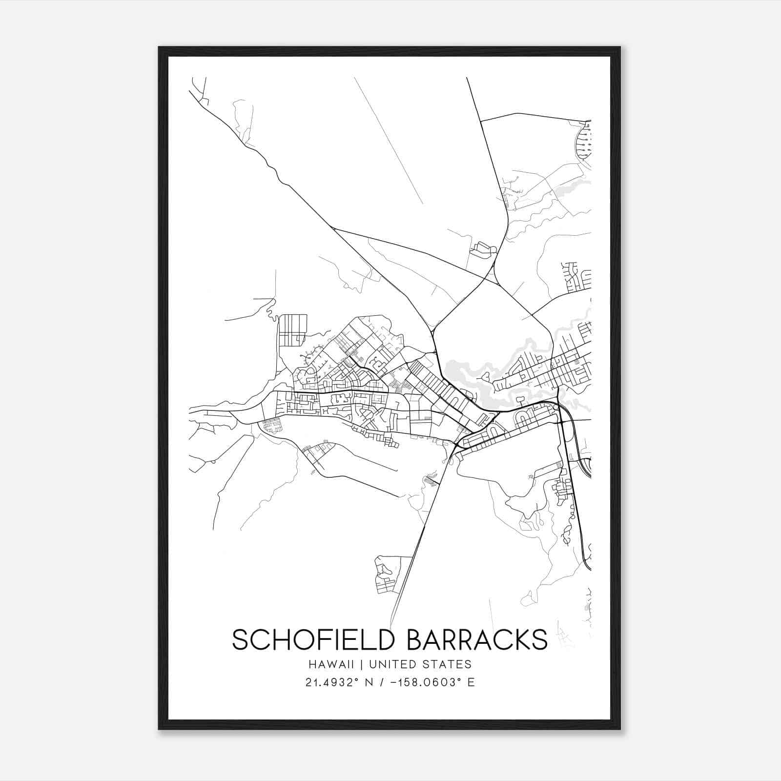 Schofield Barracks Hawaii Map Poster, Modern Home Decor Wall Art Print