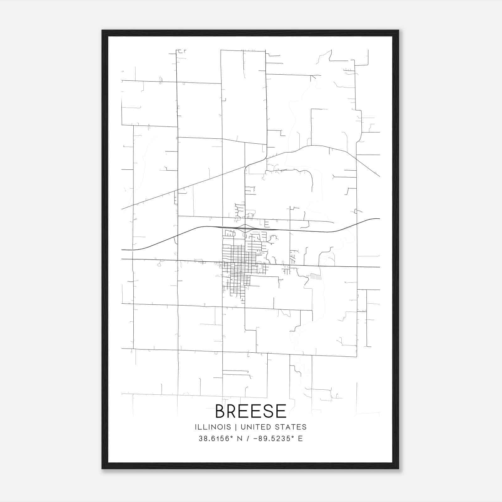 Breese Illinois Map Poster, Modern Home Decor Wall Art Print