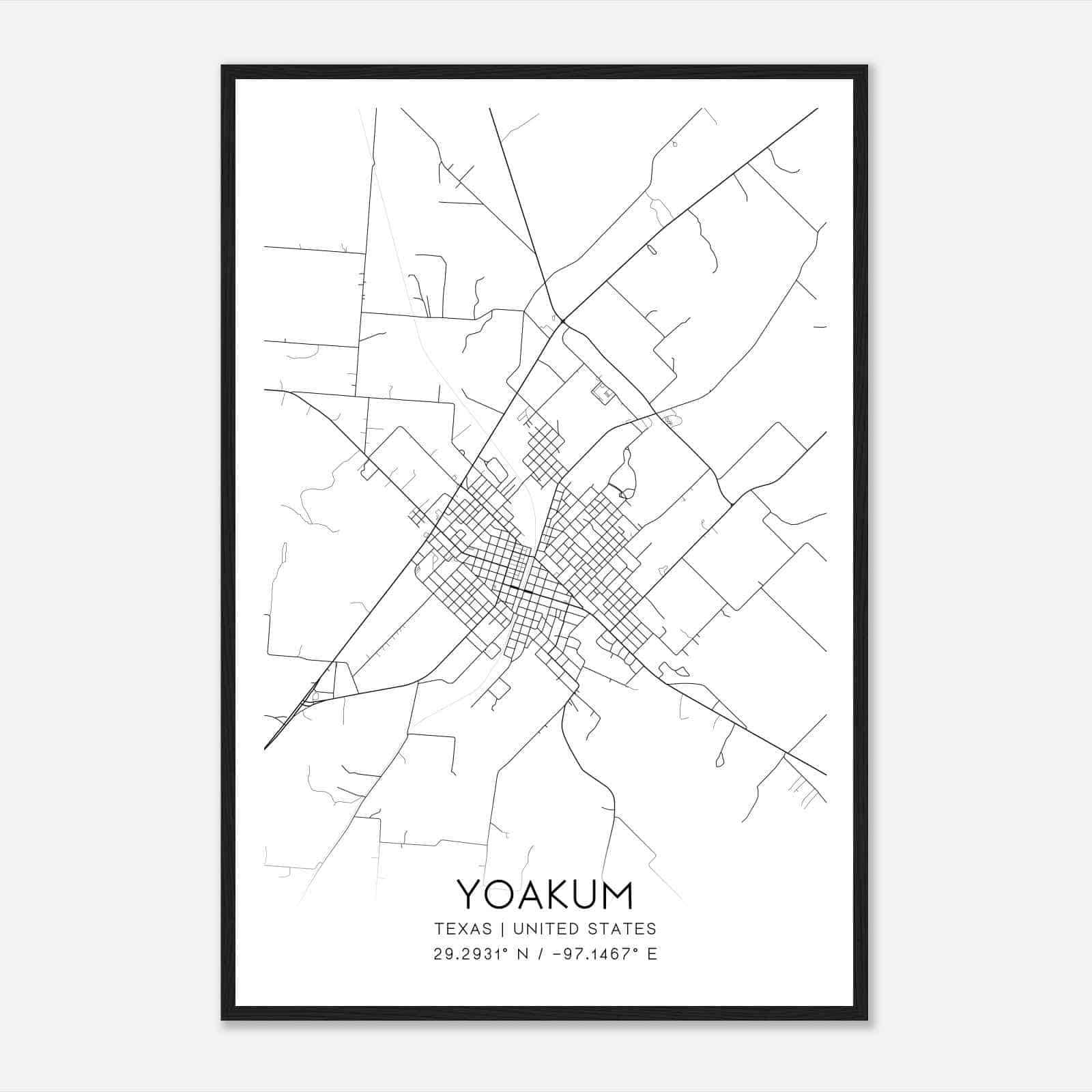 Yoakum Texas Map Poster, Modern Home Decor Wall Art Print