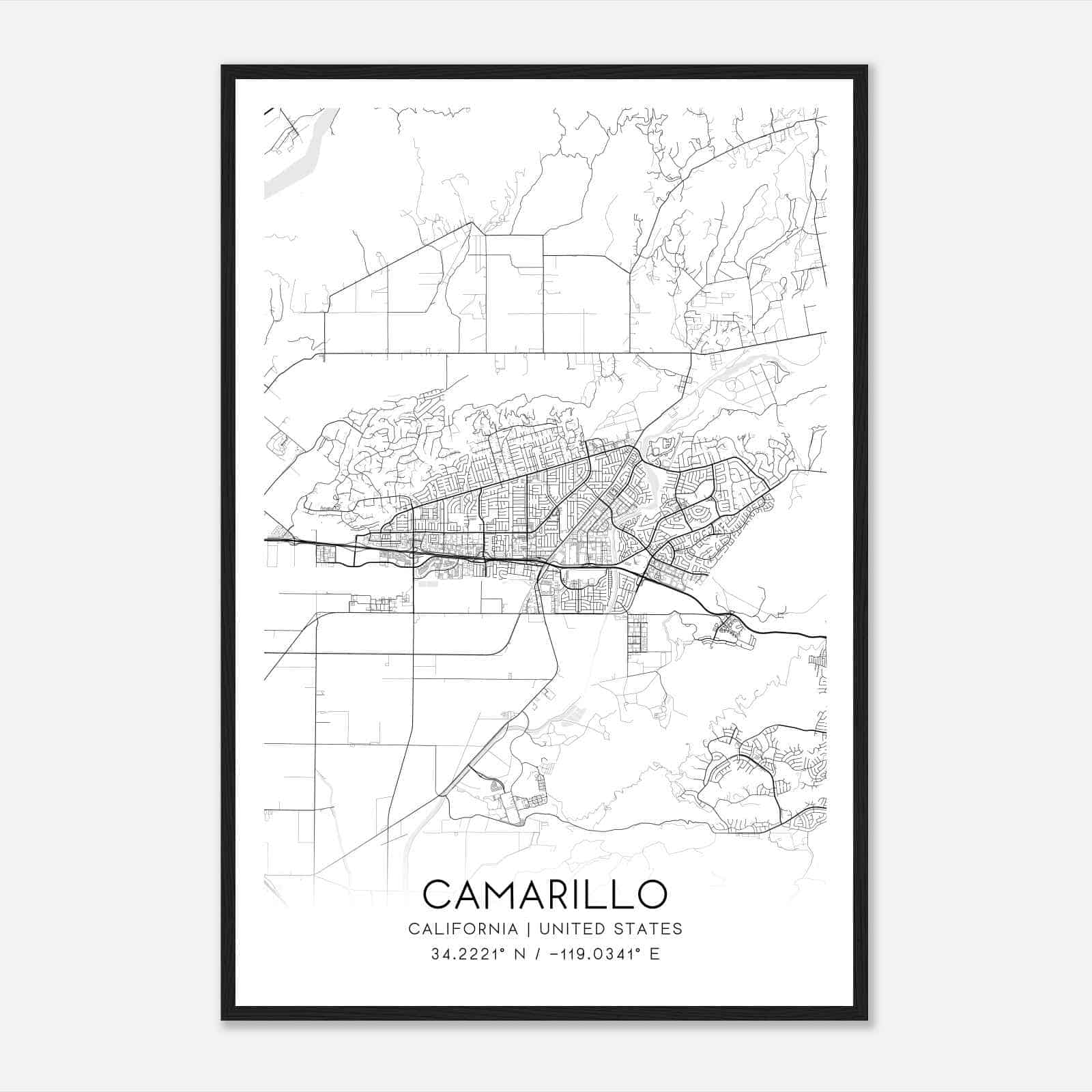 Camarillo California Map Poster, Modern Home Decor Wall Art Print
