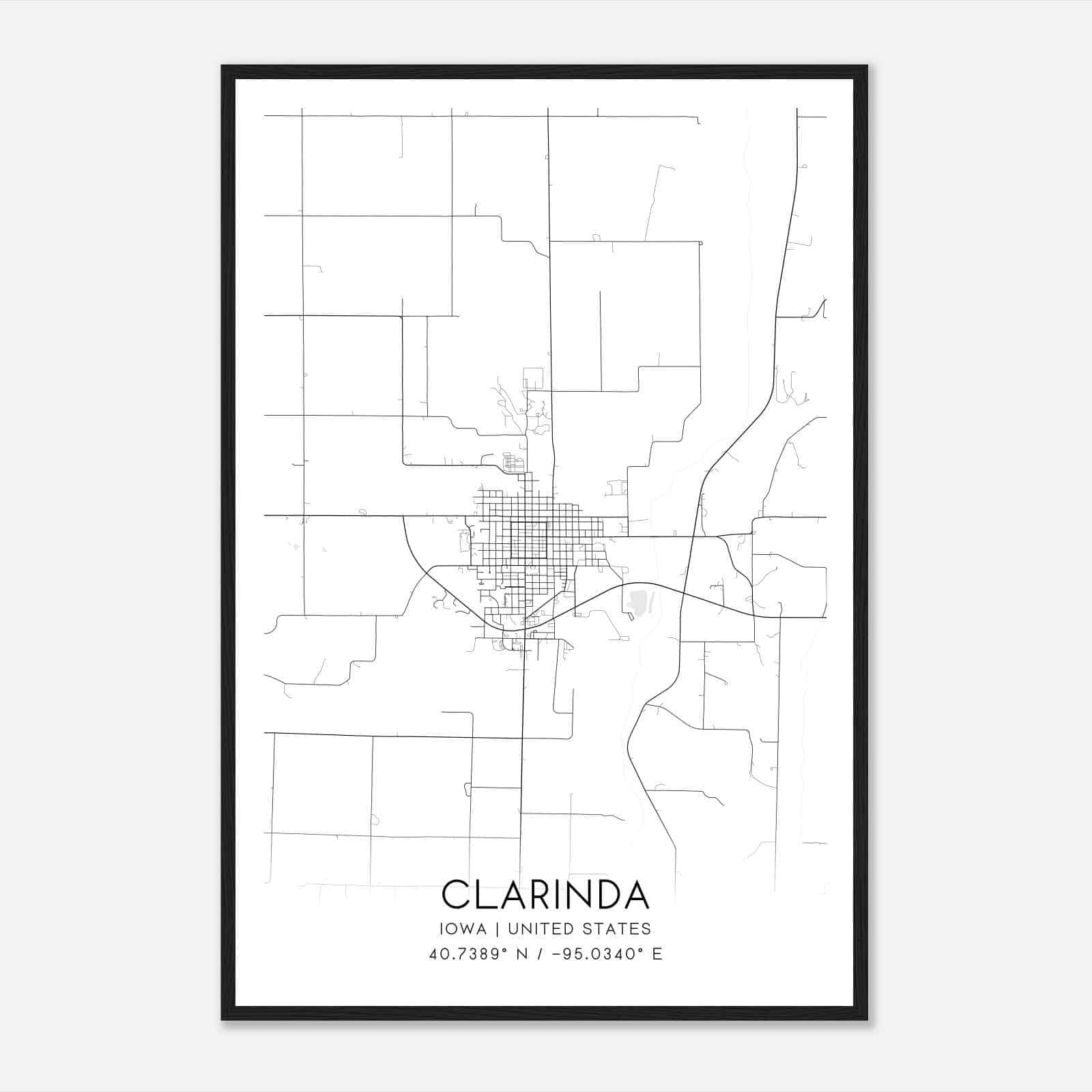 Clarinda Iowa Map Poster, Modern Home Decor Wall Art Print
