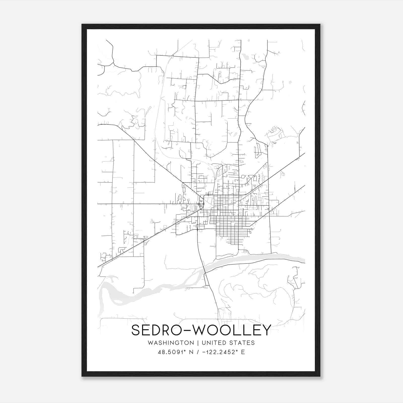 Sedro-Woolley Washington Map Poster, Modern Home Decor Wall Art Print