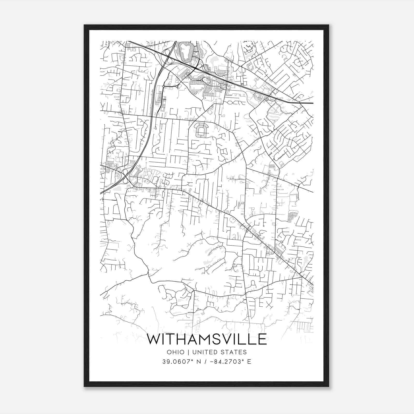 Withamsville Ohio Map Poster, Modern Home Decor Wall Art Print