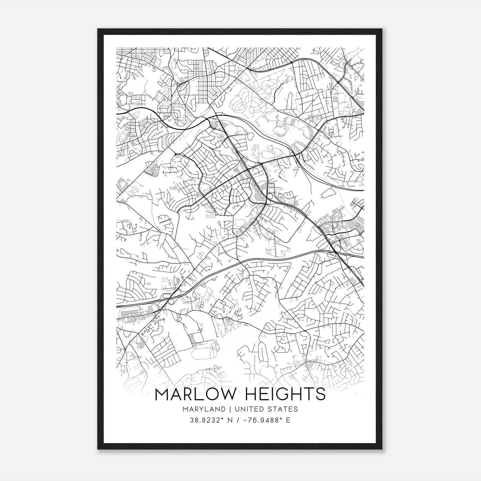 Marlow Heights Maryland Map Poster, Modern Home Decor Wall Art Print