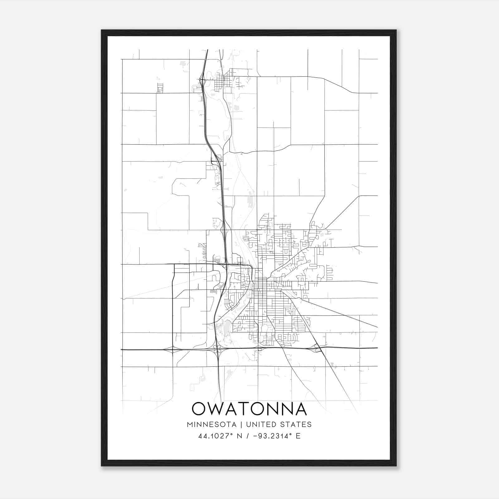 Owatonna Minnesota Map Poster, Modern Home Decor Wall Art Print