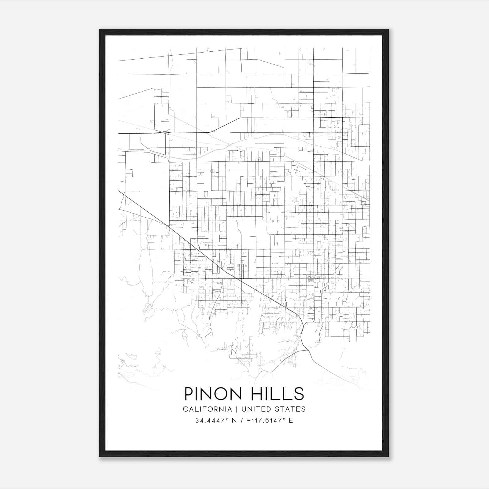Pinon Hills California Map Poster, Modern Home Decor Wall Art Print