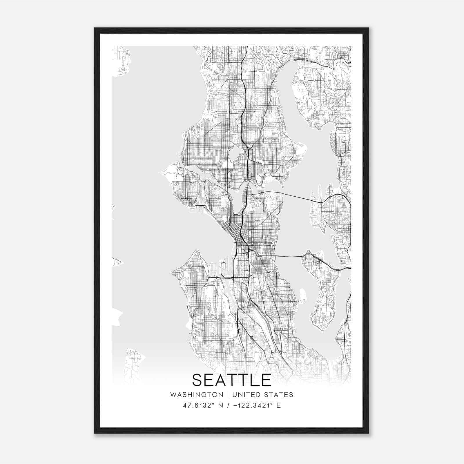 Seattle Washington Map Poster, Modern Home Decor Wall Art Print