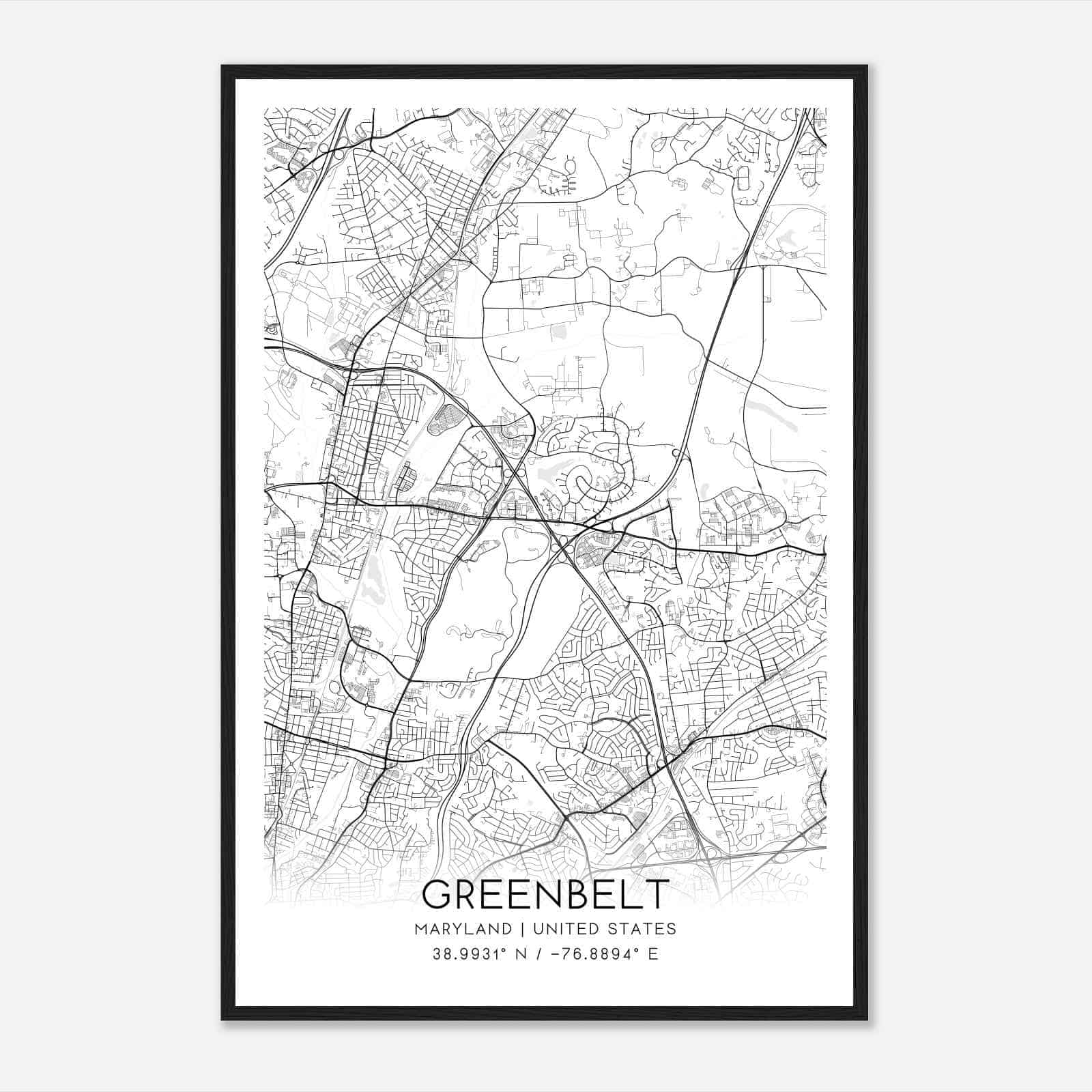 Greenbelt Maryland Map Poster, Modern Home Decor Wall Art Print