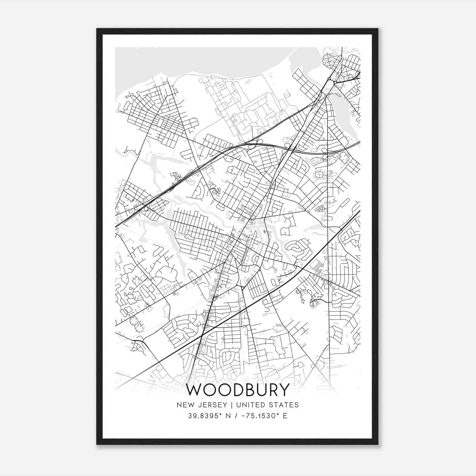 Woodbury New Jersey Map Poster, Modern Home Decor Wall Art Print