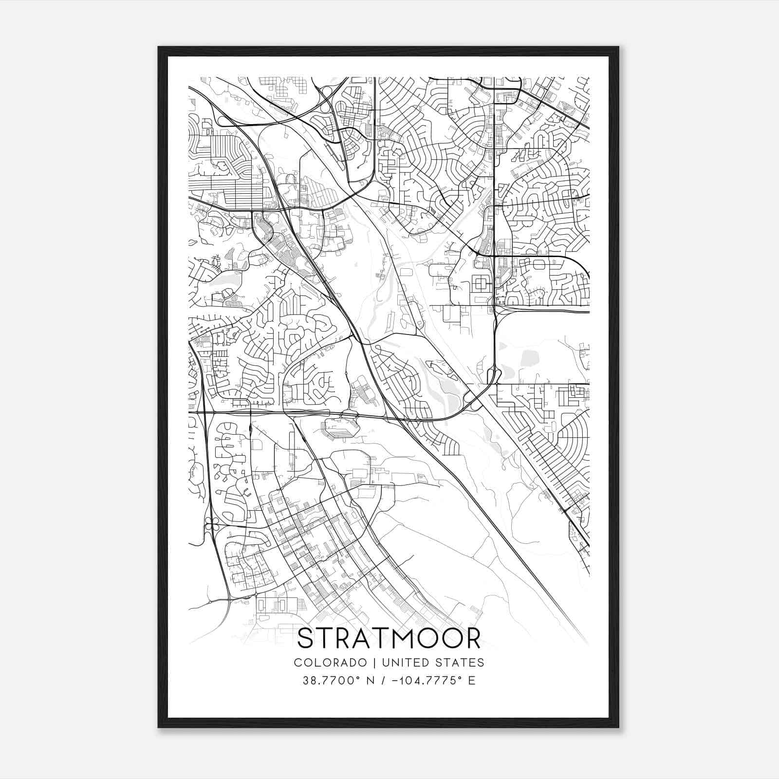Stratmoor Colorado Map Poster, Modern Home Decor Wall Art Print