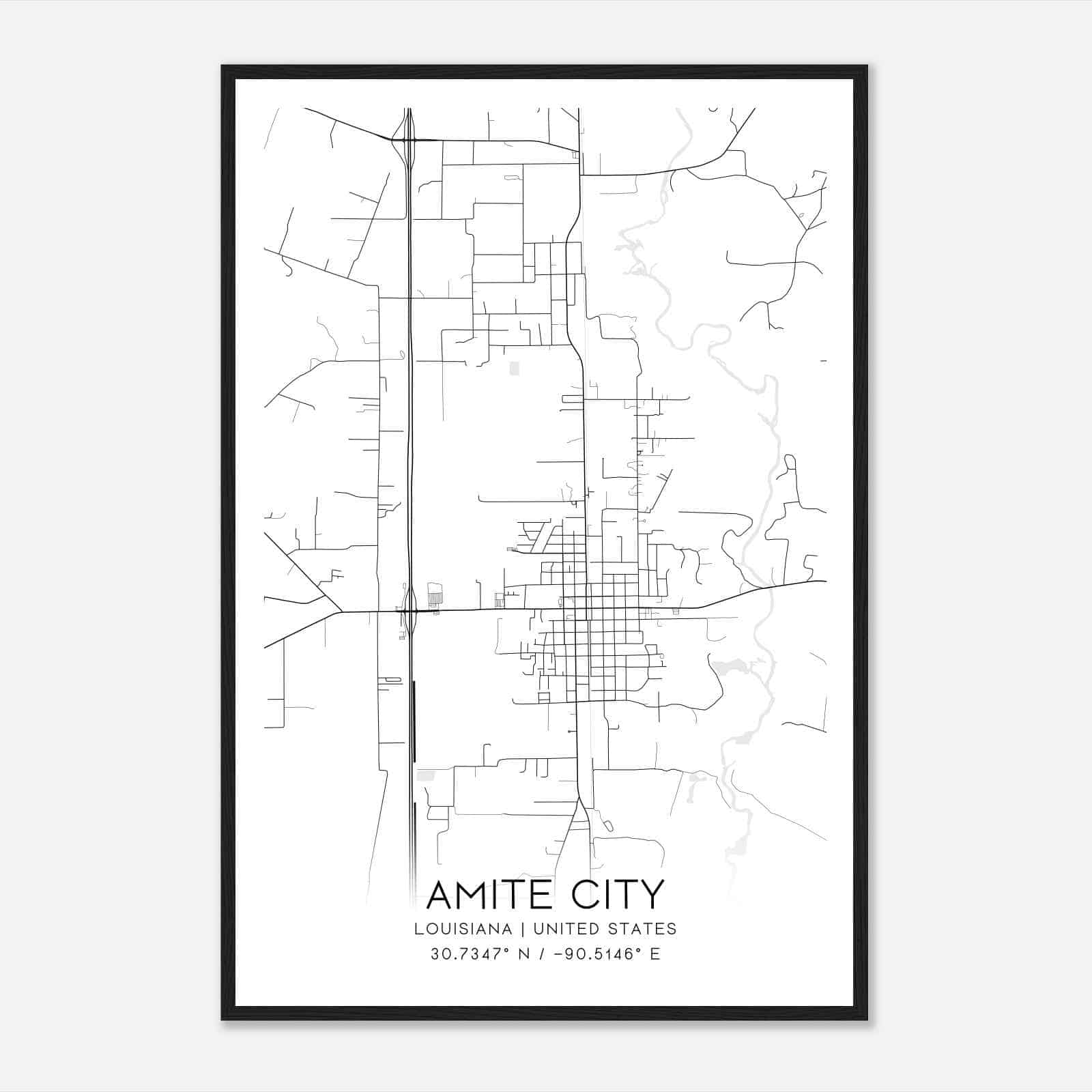 Amite City Louisiana Map Poster, Modern Home Decor Wall Art Print