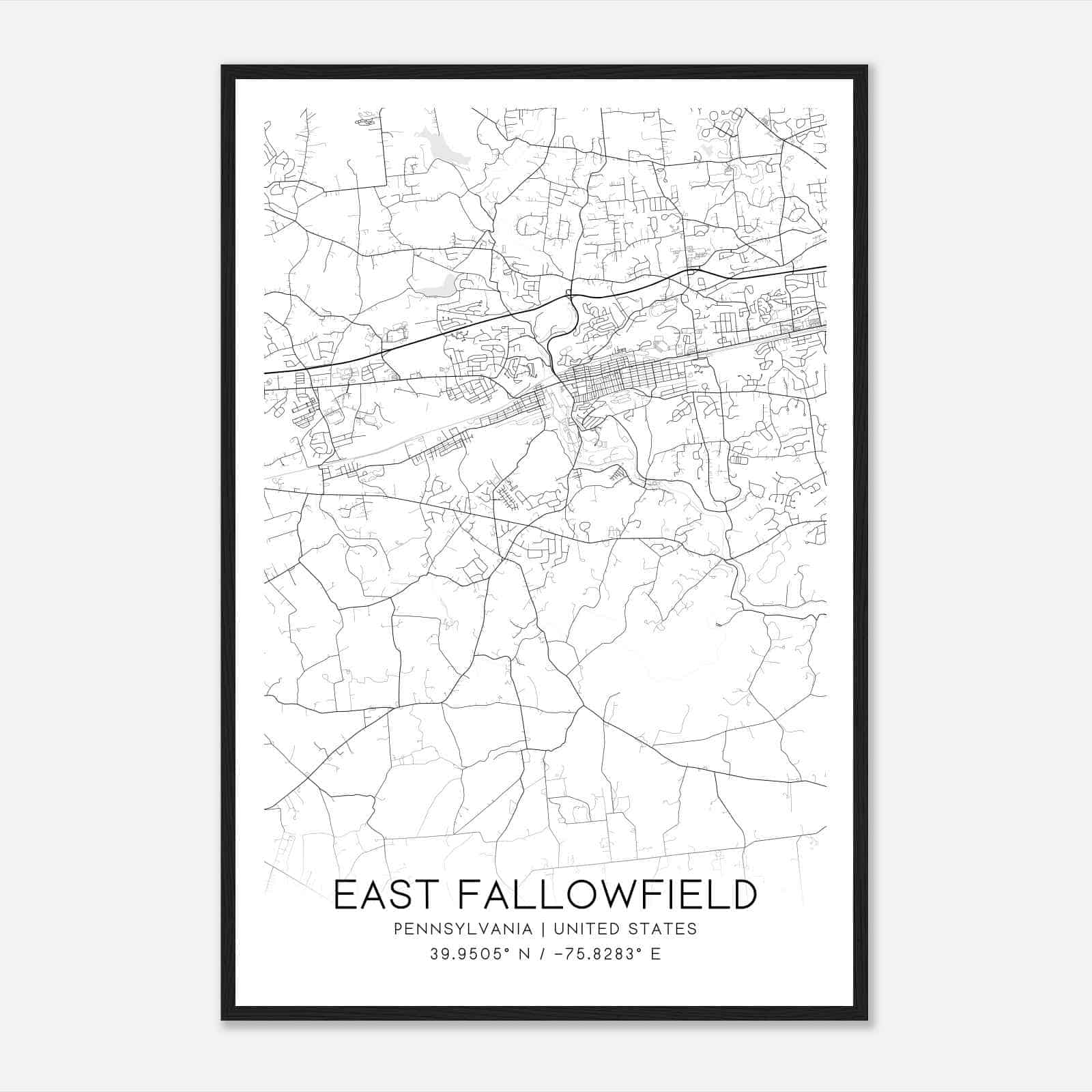East Fallowfield Pennsylvania Map Poster, Modern Home Decor Wall Art Print