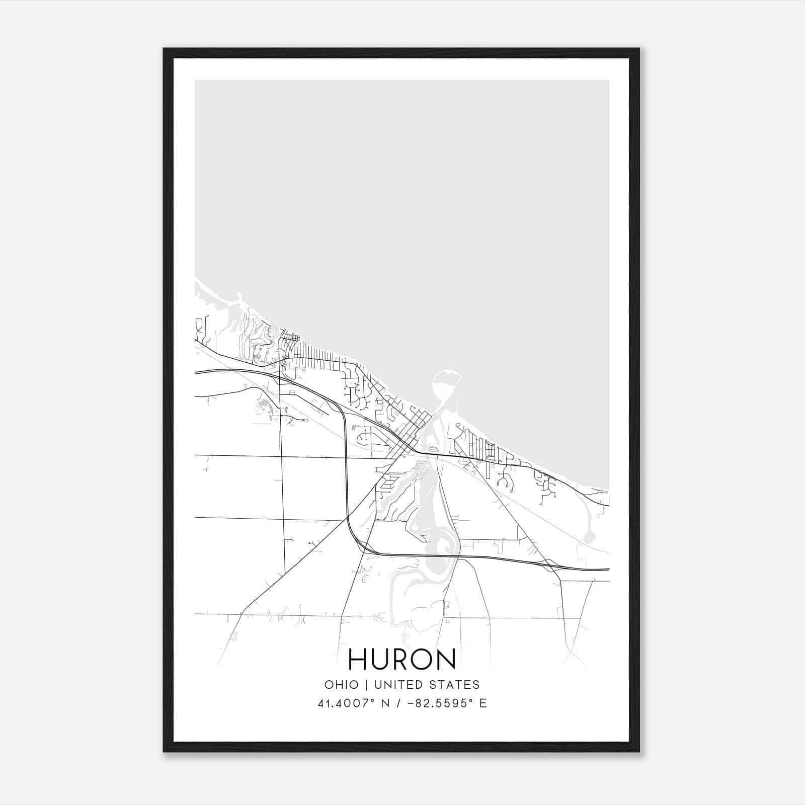 Huron Ohio Map Poster, Modern Home Decor Wall Art Print