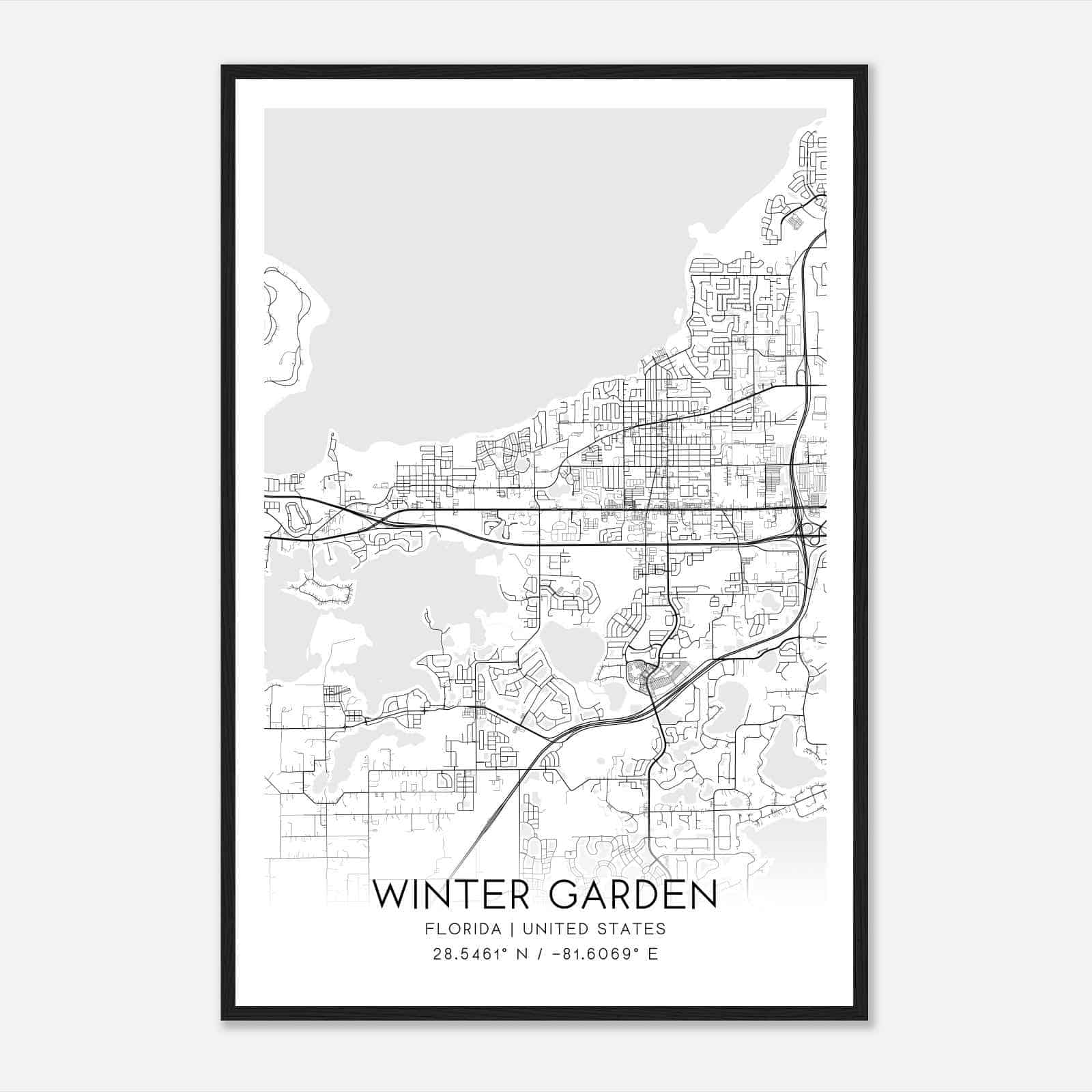 Winter Garden Florida Map Poster, Modern Home Decor Wall Art Print