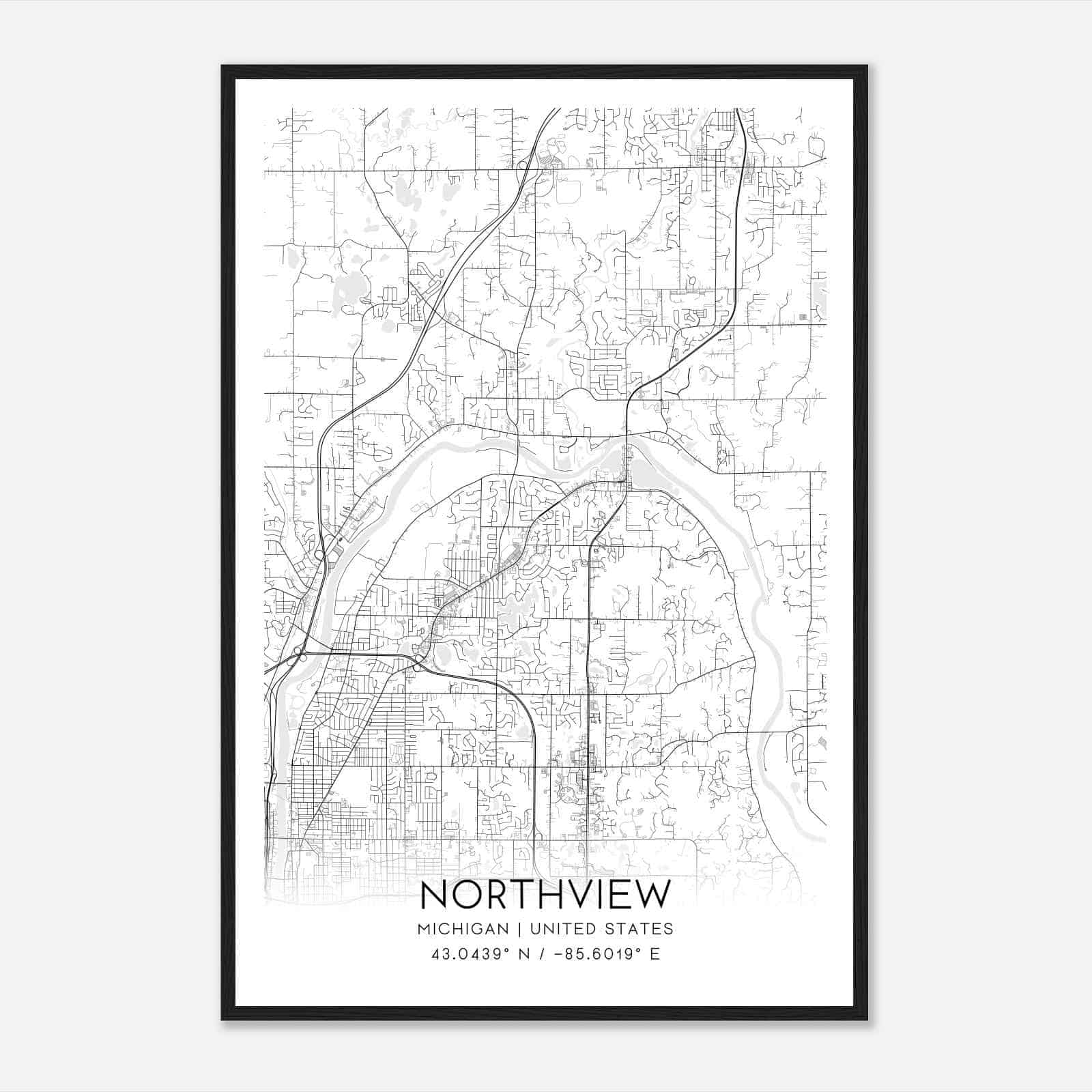 Northview Michigan Map Poster, Modern Home Decor Wall Art Print