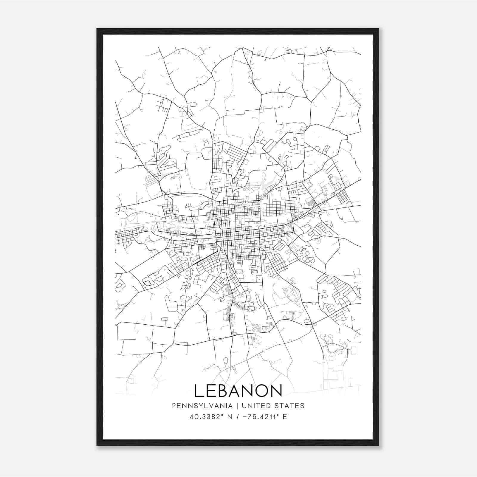 Lebanon Pennsylvania Map Poster, Modern Home Decor Wall Art Print