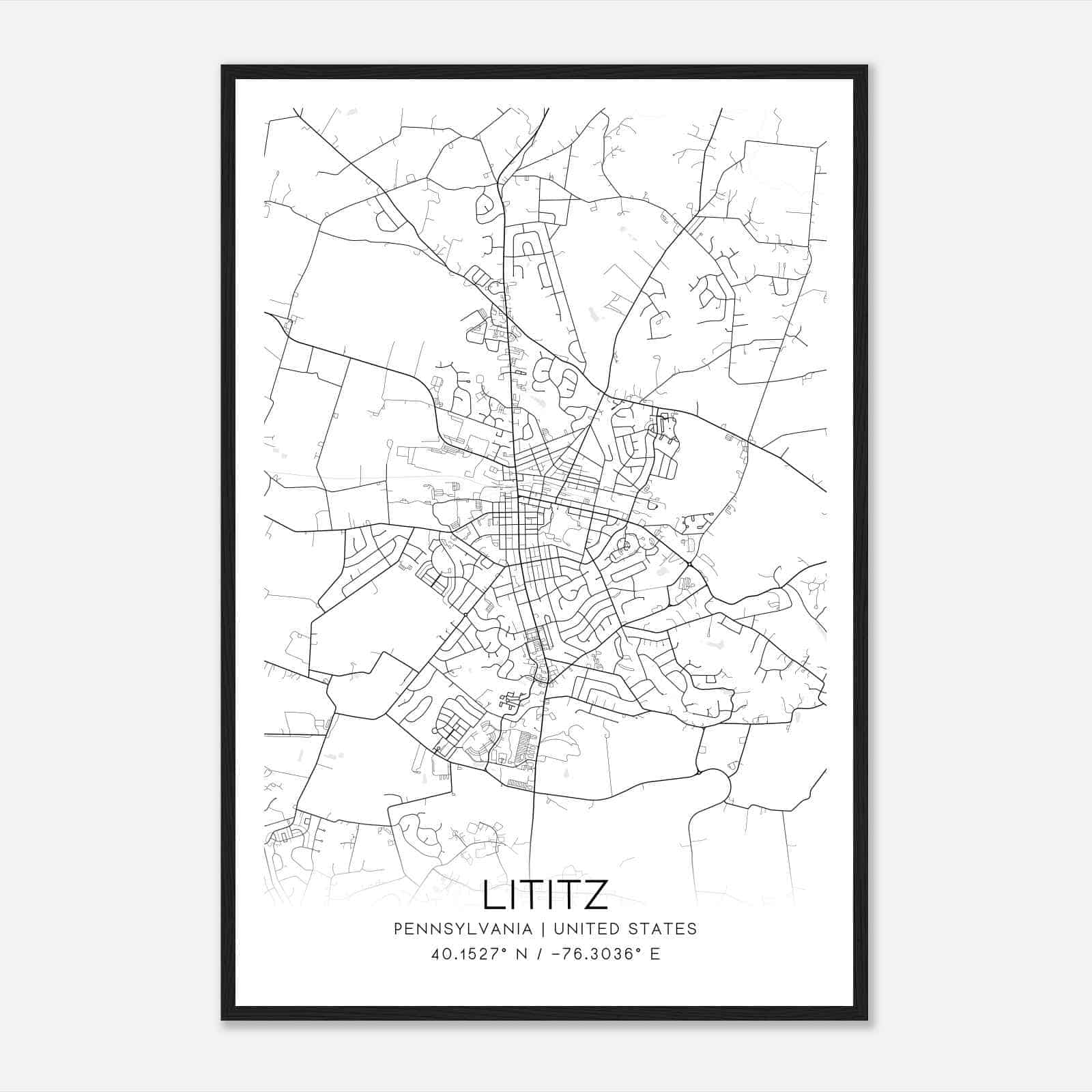 Lititz Pennsylvania Map Poster, Modern Home Decor Wall Art Print