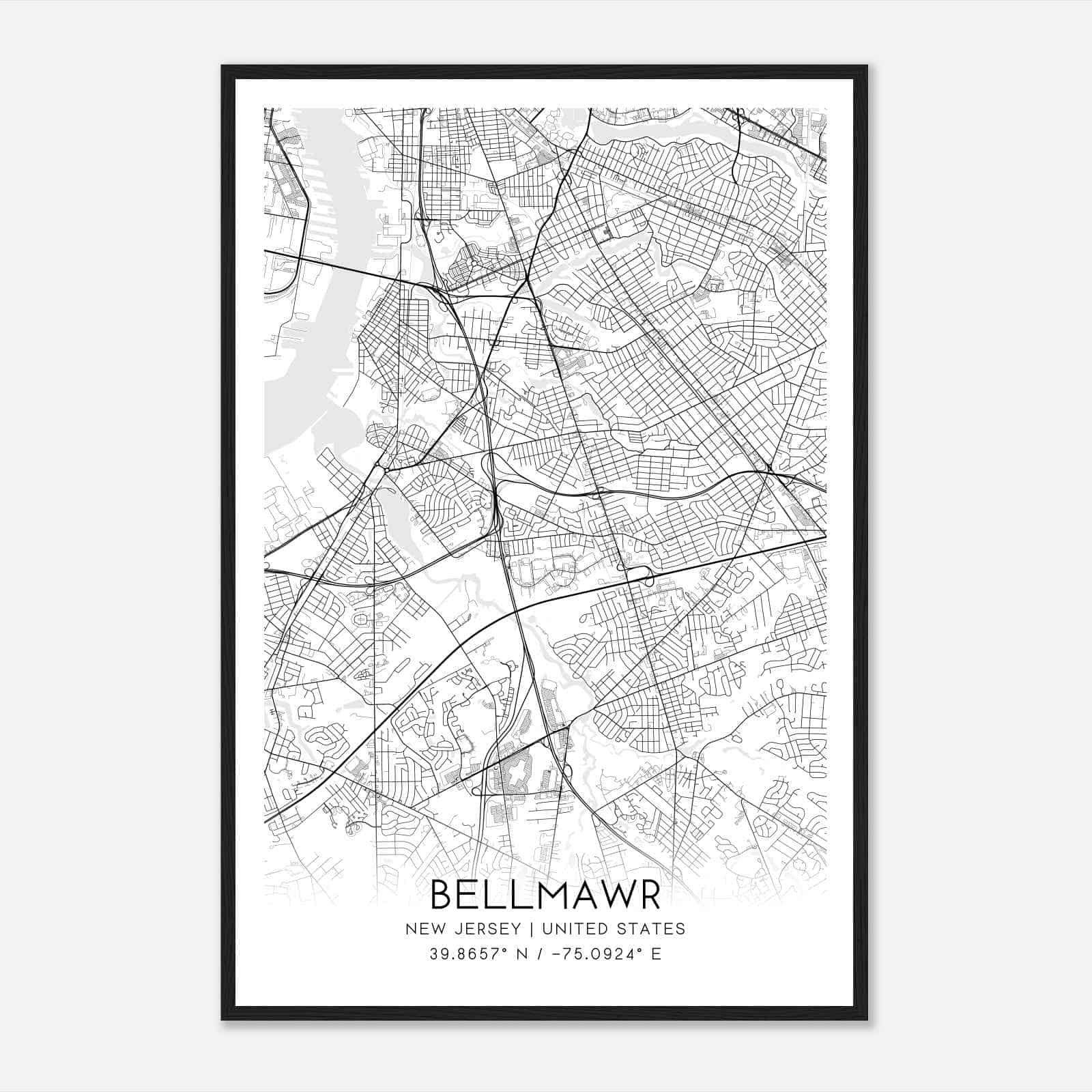 Bellmawr New Jersey Map Poster, Modern Home Decor Wall Art Print