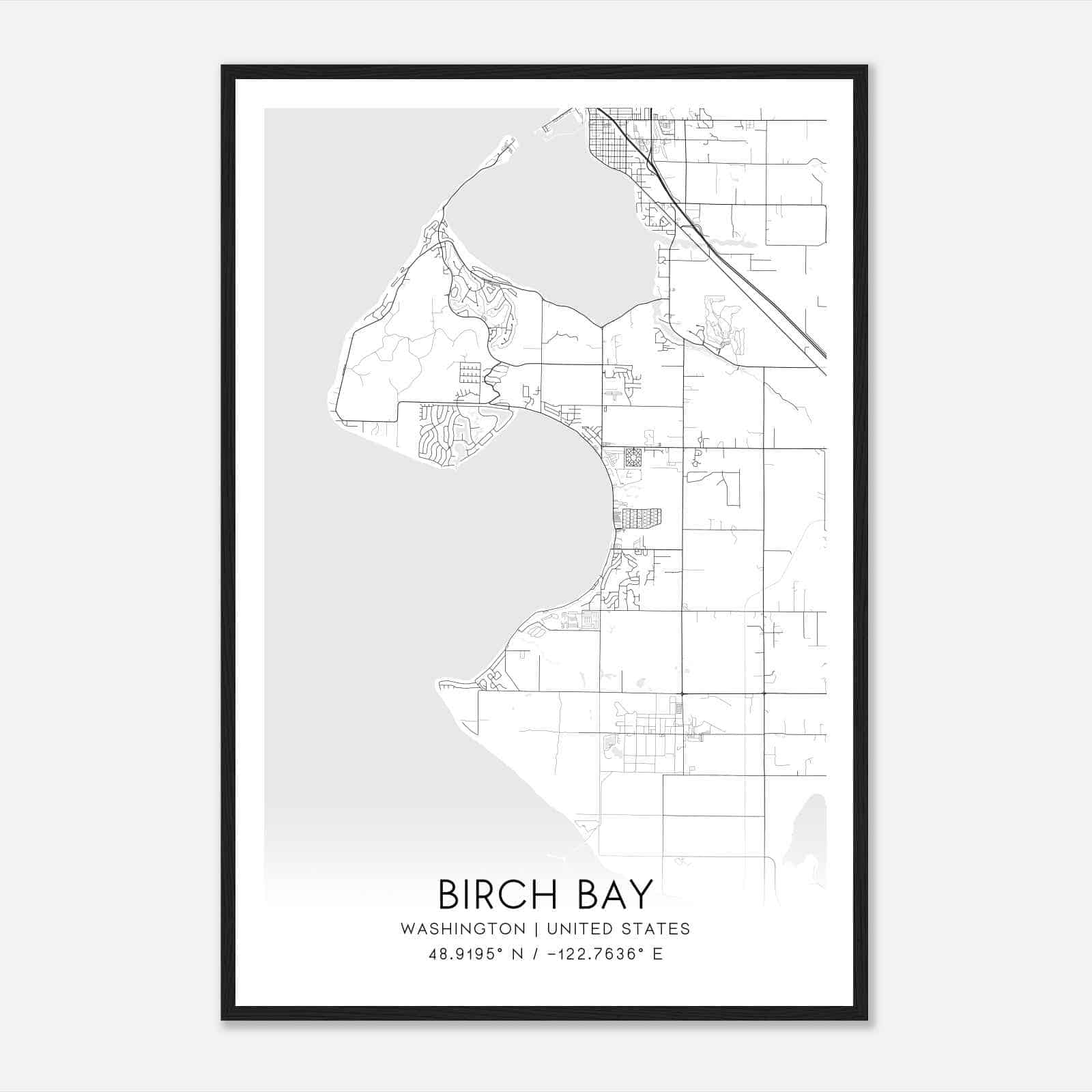 Birch Bay Washington Map Poster, Modern Home Decor Wall Art Print