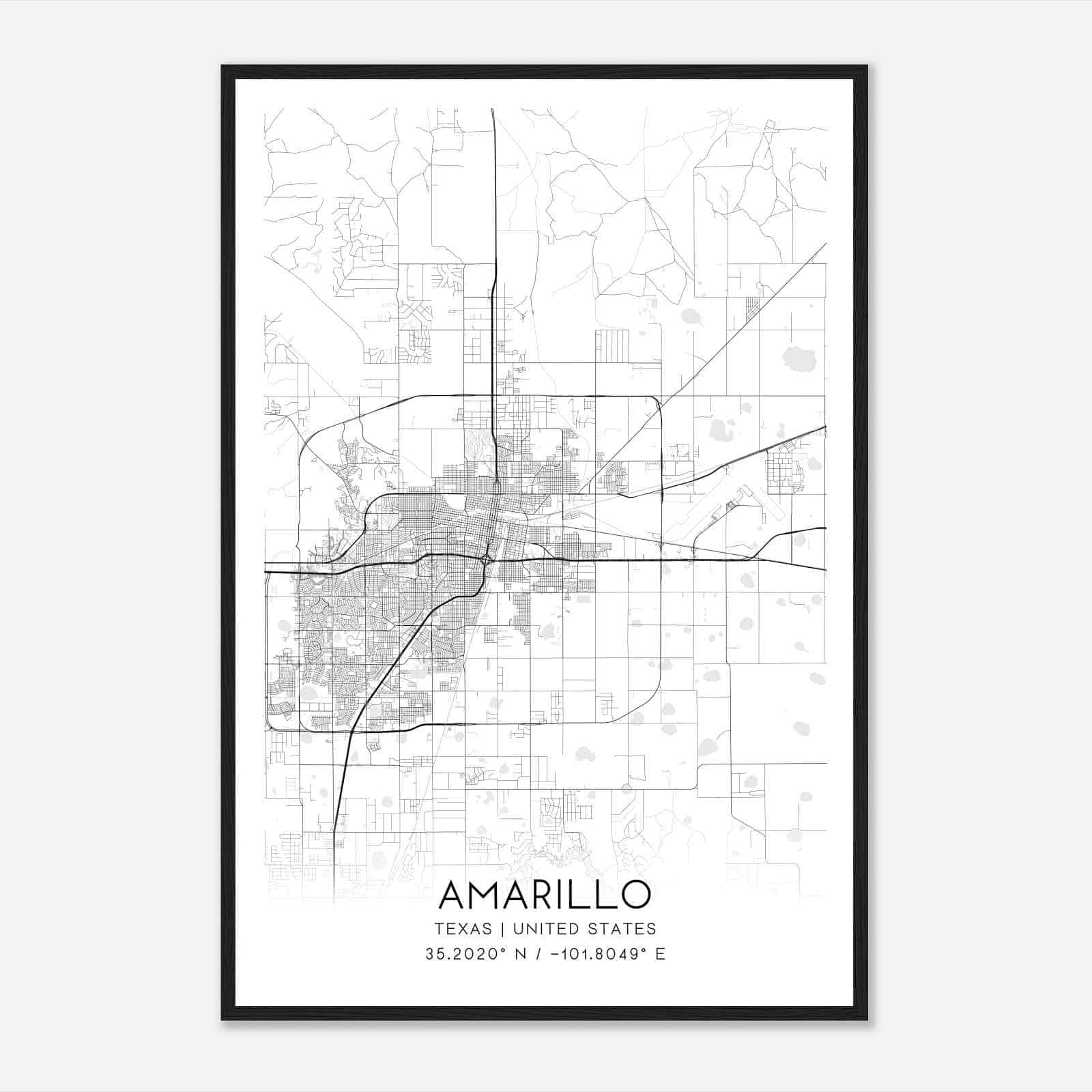 Amarillo Texas Map Poster, Modern Home Decor Wall Art Print