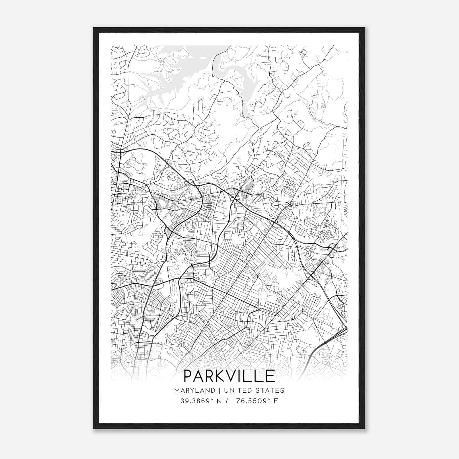 Parkville Maryland Map Poster, Modern Home Decor Wall Art Print