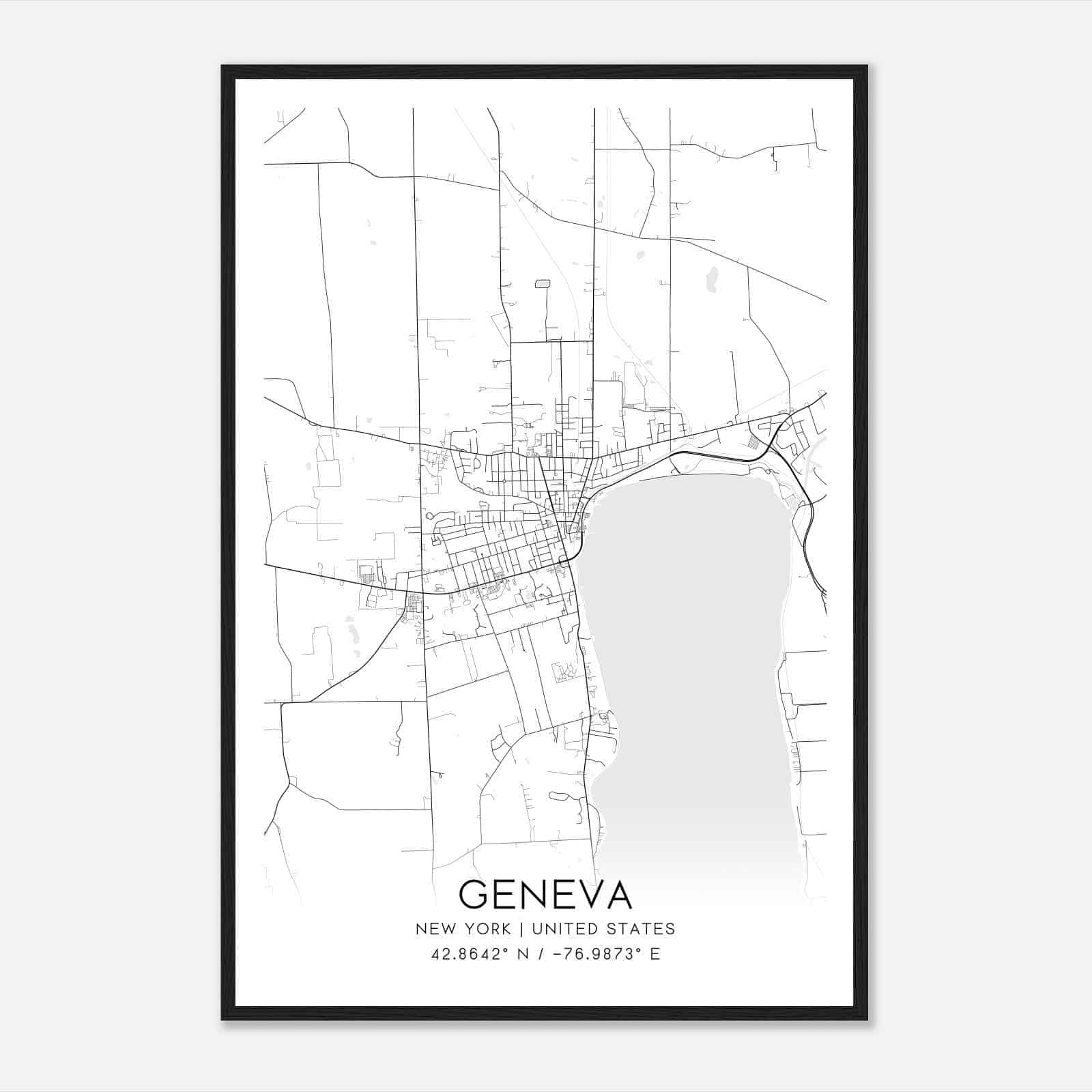 Geneva New York Map Poster, Modern Home Decor Wall Art Print