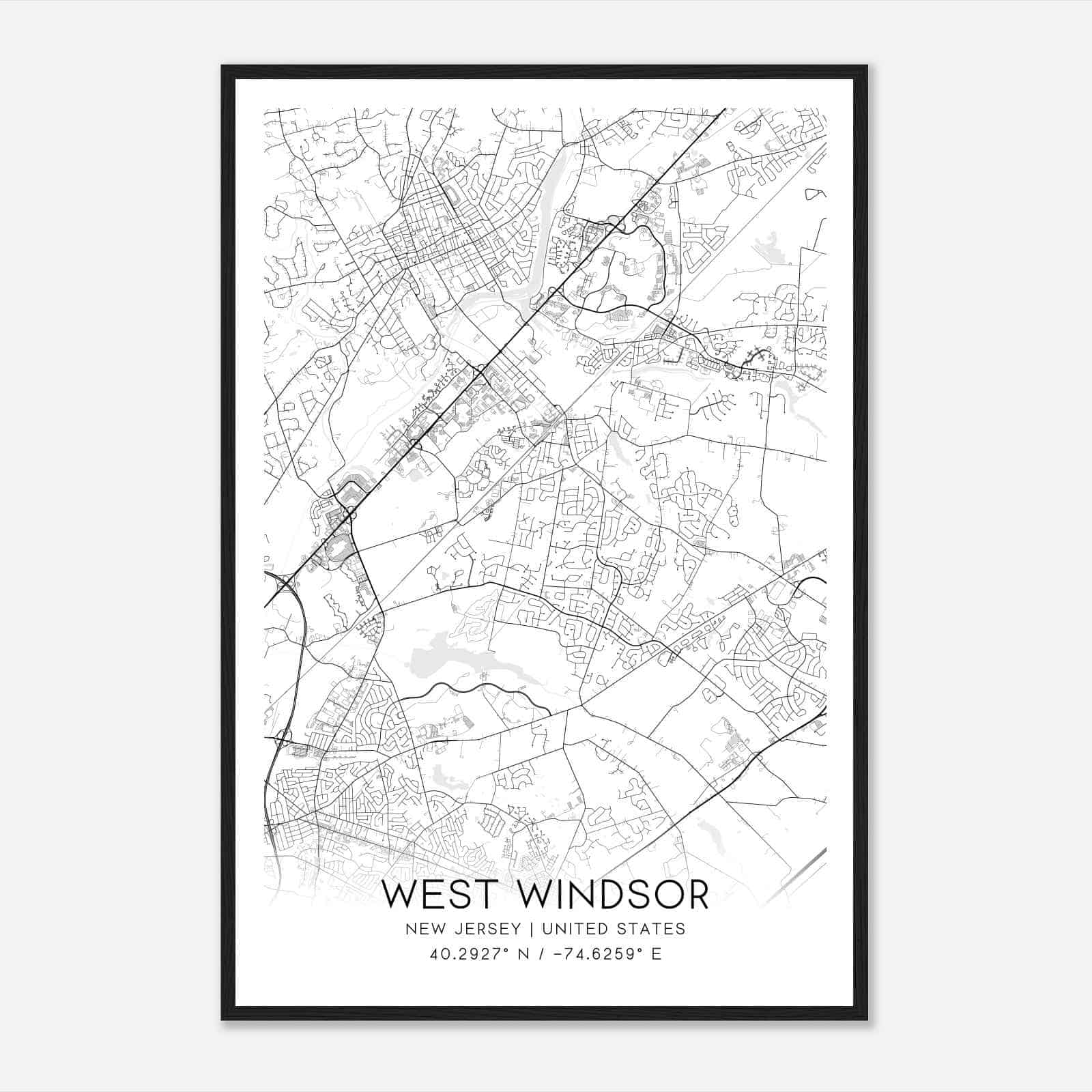 West Windsor New Jersey Map Poster, Modern Home Decor Wall Art Print