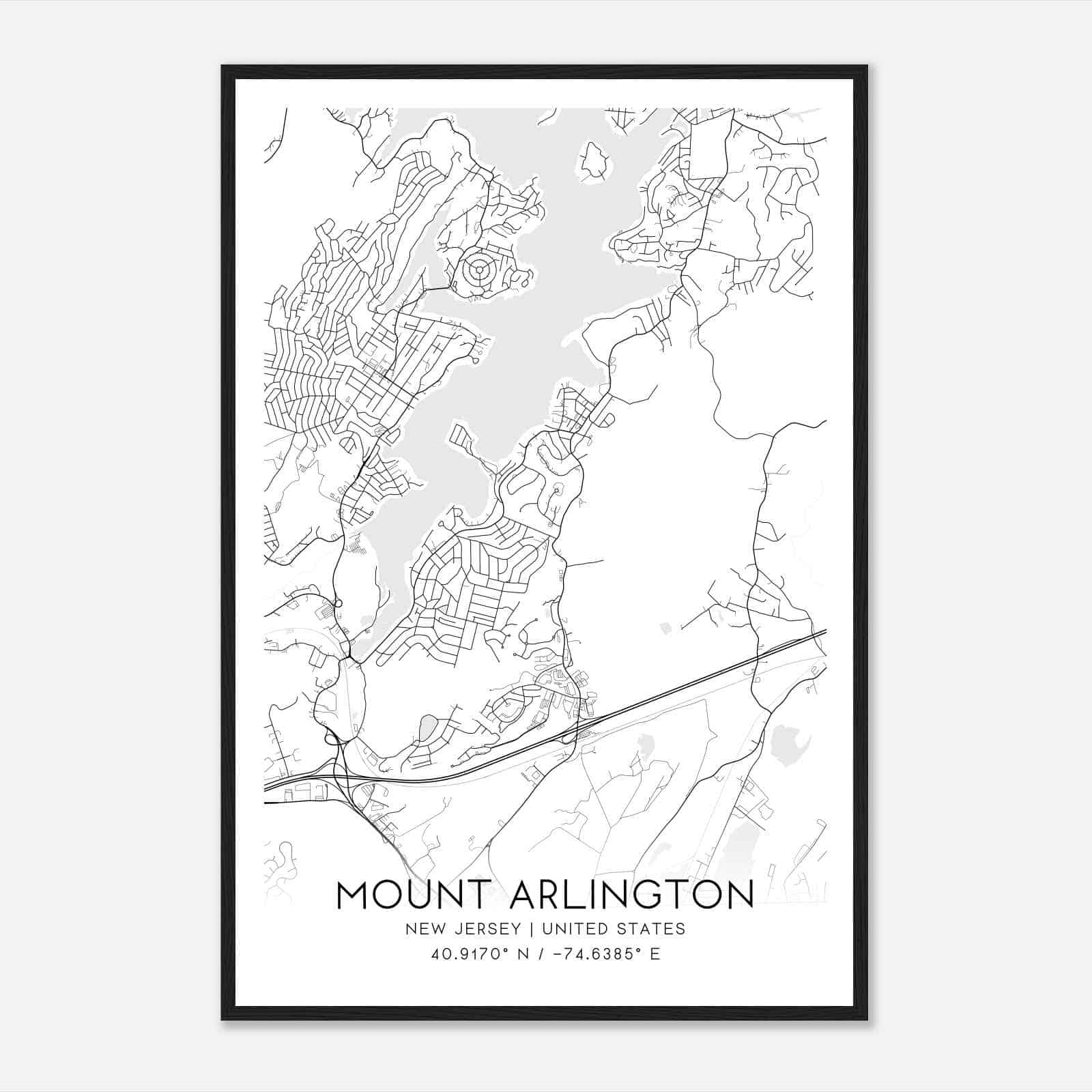 Mount Arlington New Jersey Map Poster, Modern Home Decor Wall Art Print