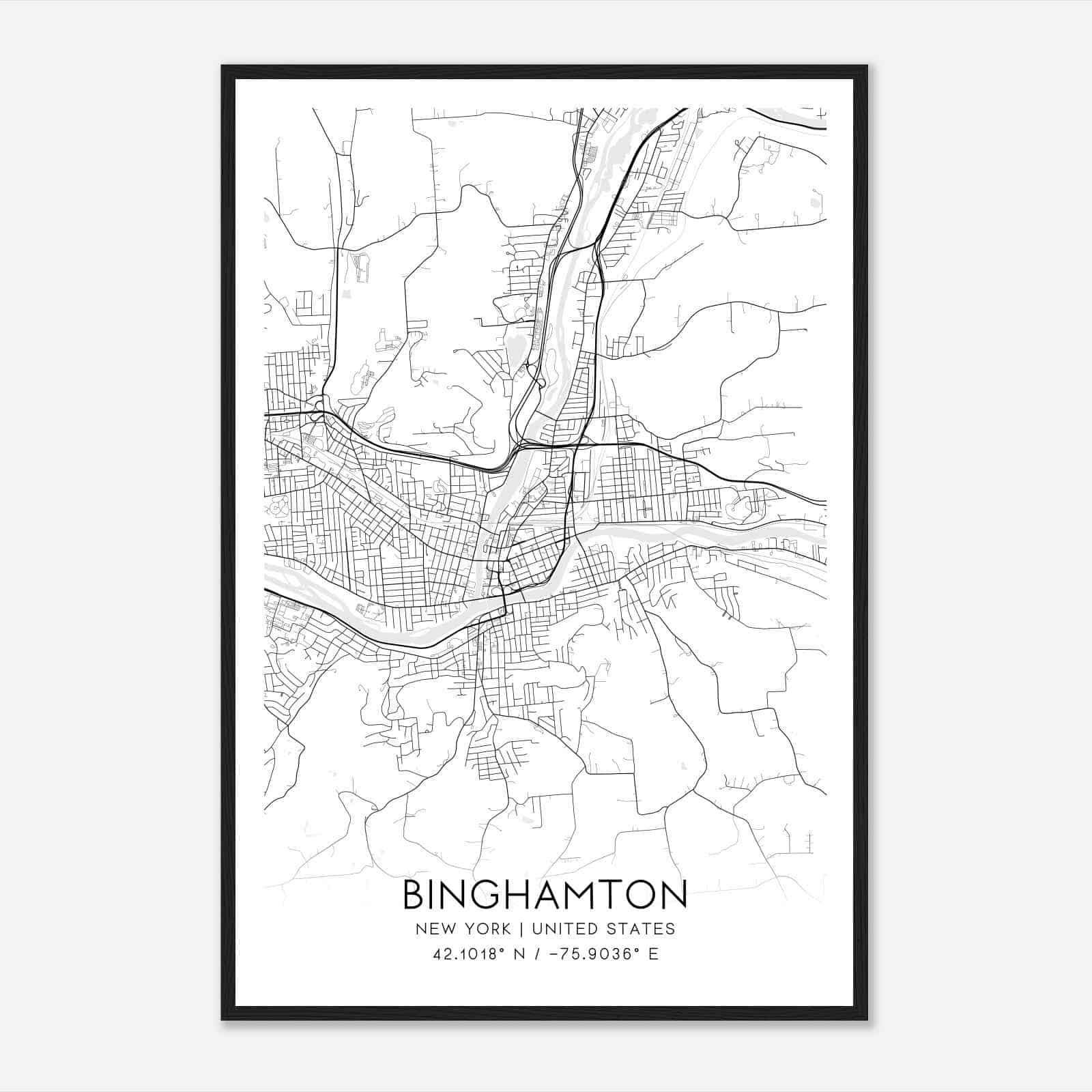 Binghamton New York Map Poster, Modern Home Decor Wall Art Print