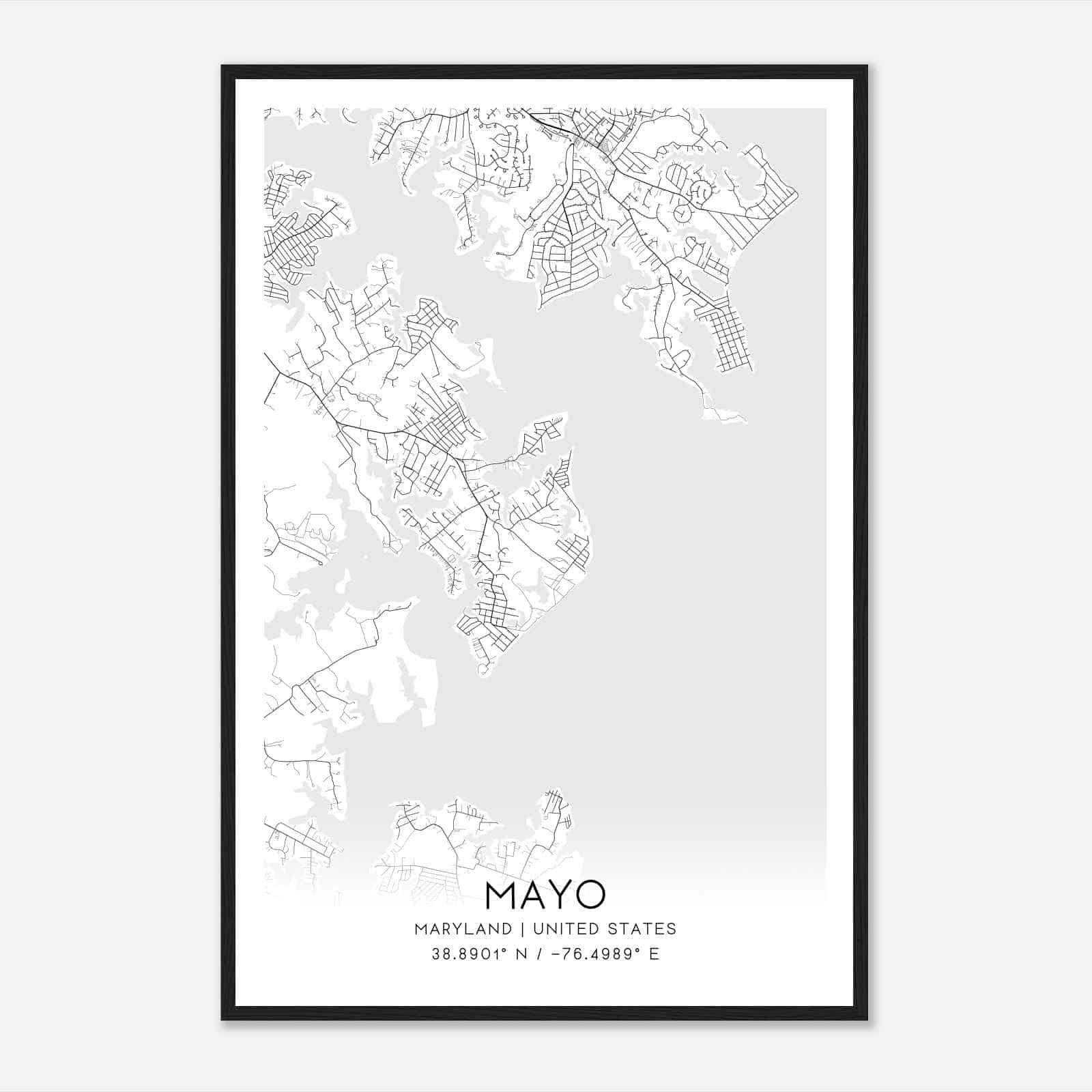 Mayo Maryland Map Poster, Modern Home Decor Wall Art Print