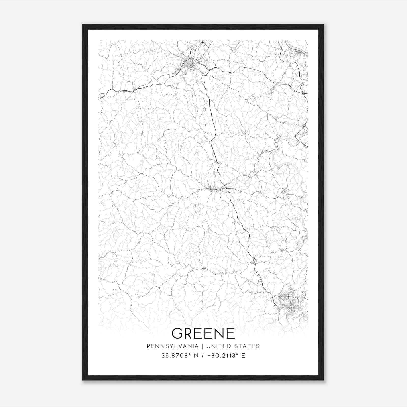 Greene Pennsylvania Map Poster, Modern Home Decor Wall Art Print