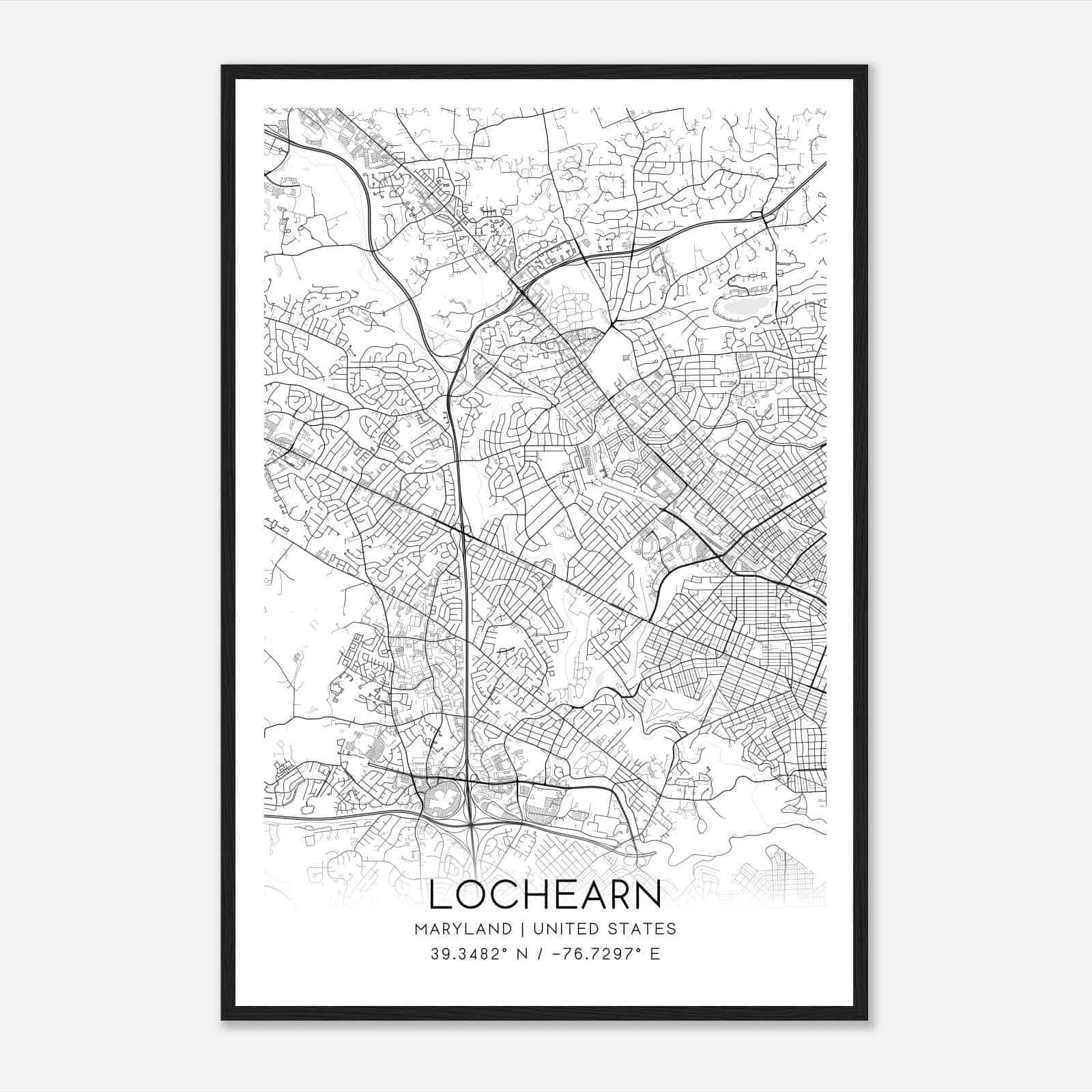 Lochearn Maryland Map Poster, Modern Home Decor Wall Art Print