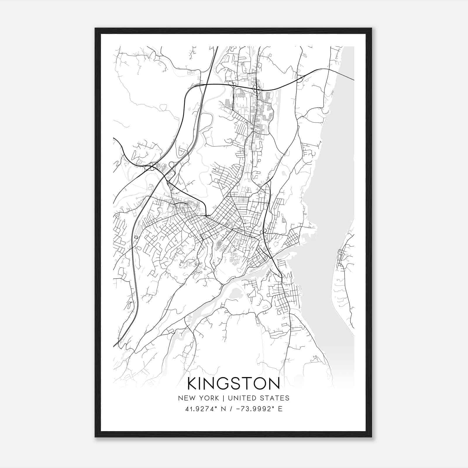 Kingston New York Map Poster, Modern Home Decor Wall Art Print