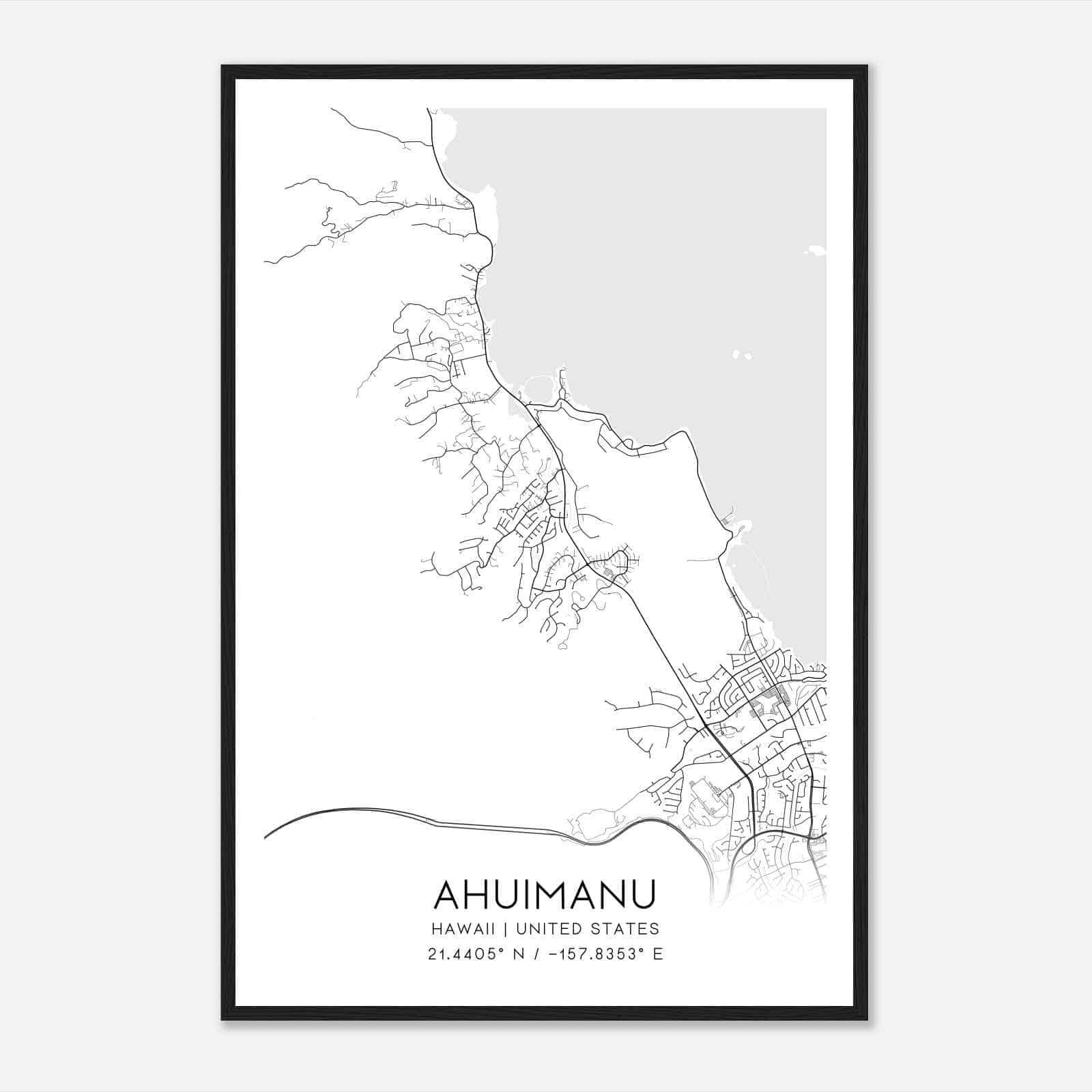 Ahuimanu Hawaii Map Poster, Modern Home Decor Wall Art Print Ahuimanu Hawaii Map Poster, Modern Home Decor Wall Art Print