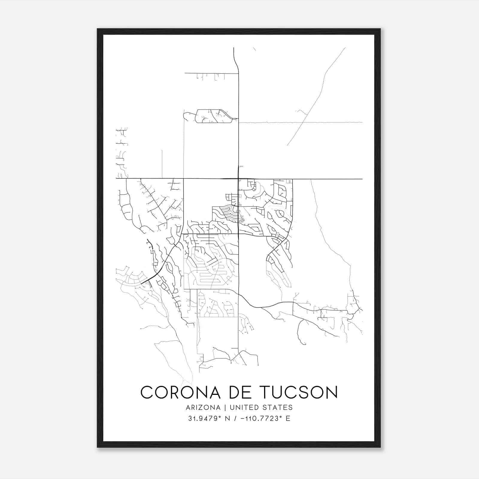 Corona de Tucson Arizona Map Poster, Modern Home Decor Wall Art Print