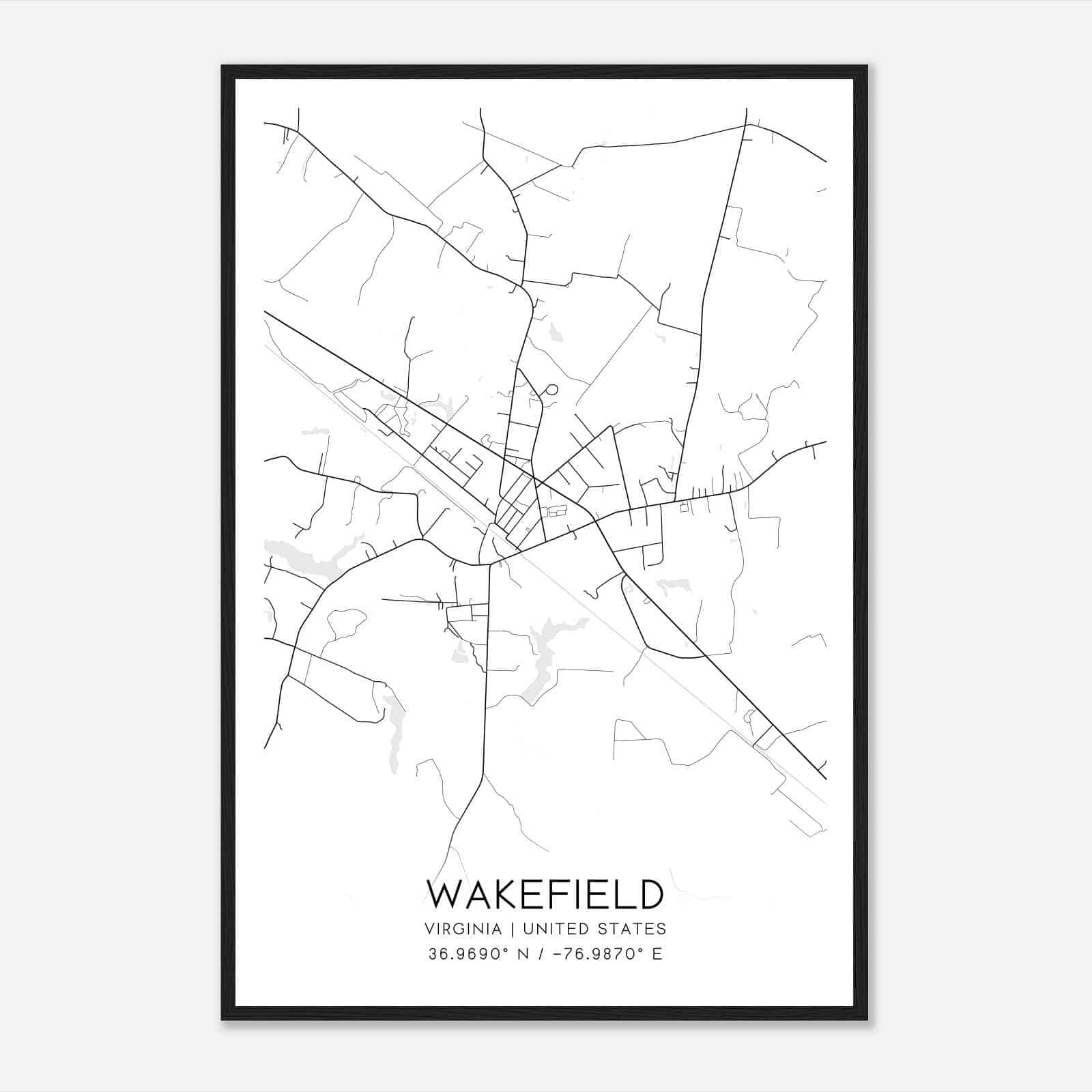 Wakefield Virginia Map Poster, Modern Home Decor Wall Art Print