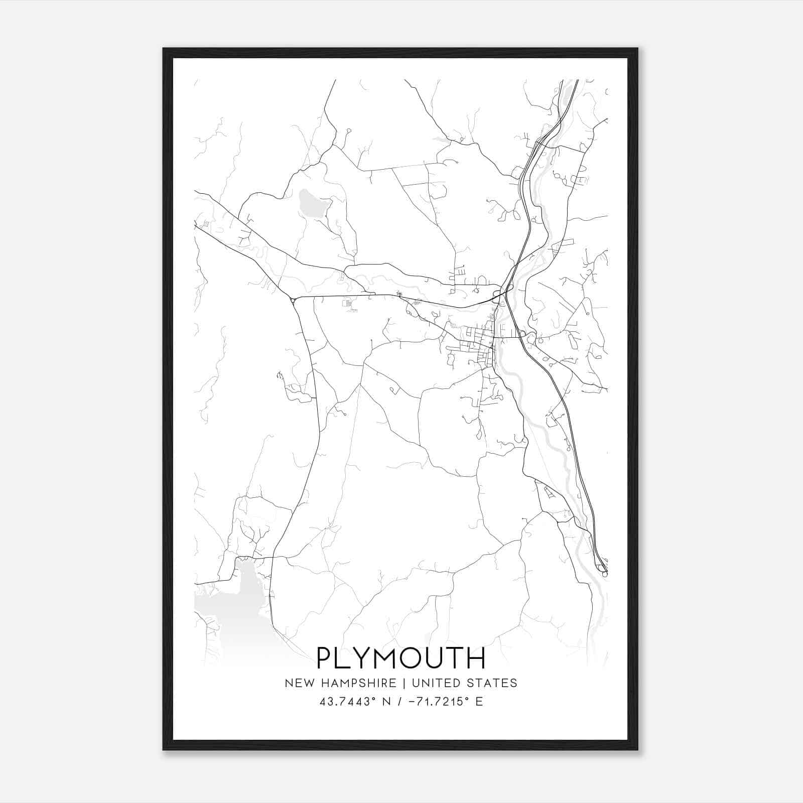 Plymouth New Hampshire Map Poster, Modern Home Decor Wall Art Print