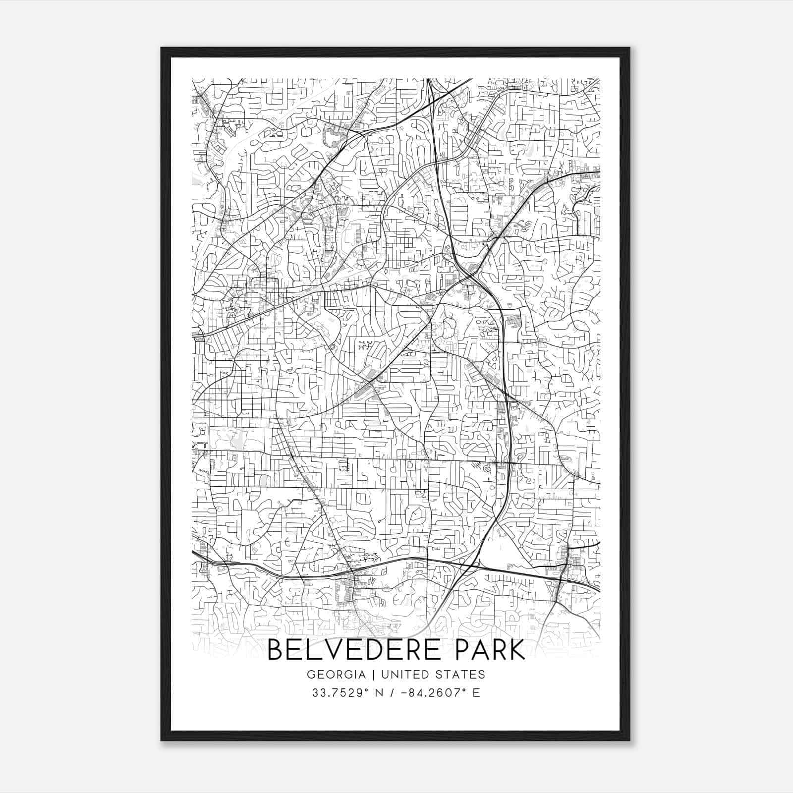 Belvedere Park Georgia Map Poster, Modern Home Decor Wall Art Print