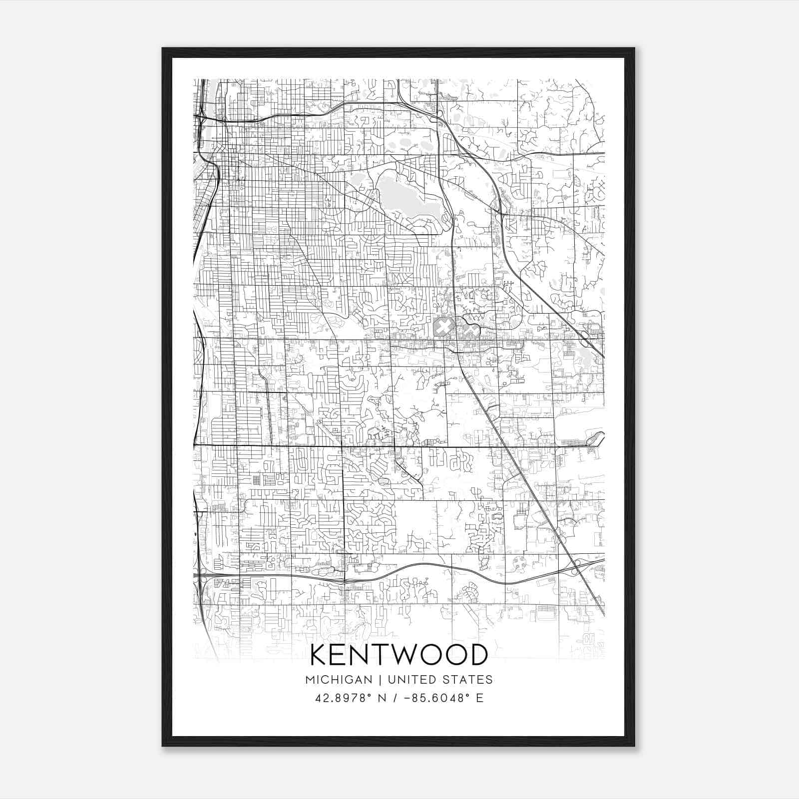 Kentwood Michigan Map Poster, Modern Home Decor Wall Art Print