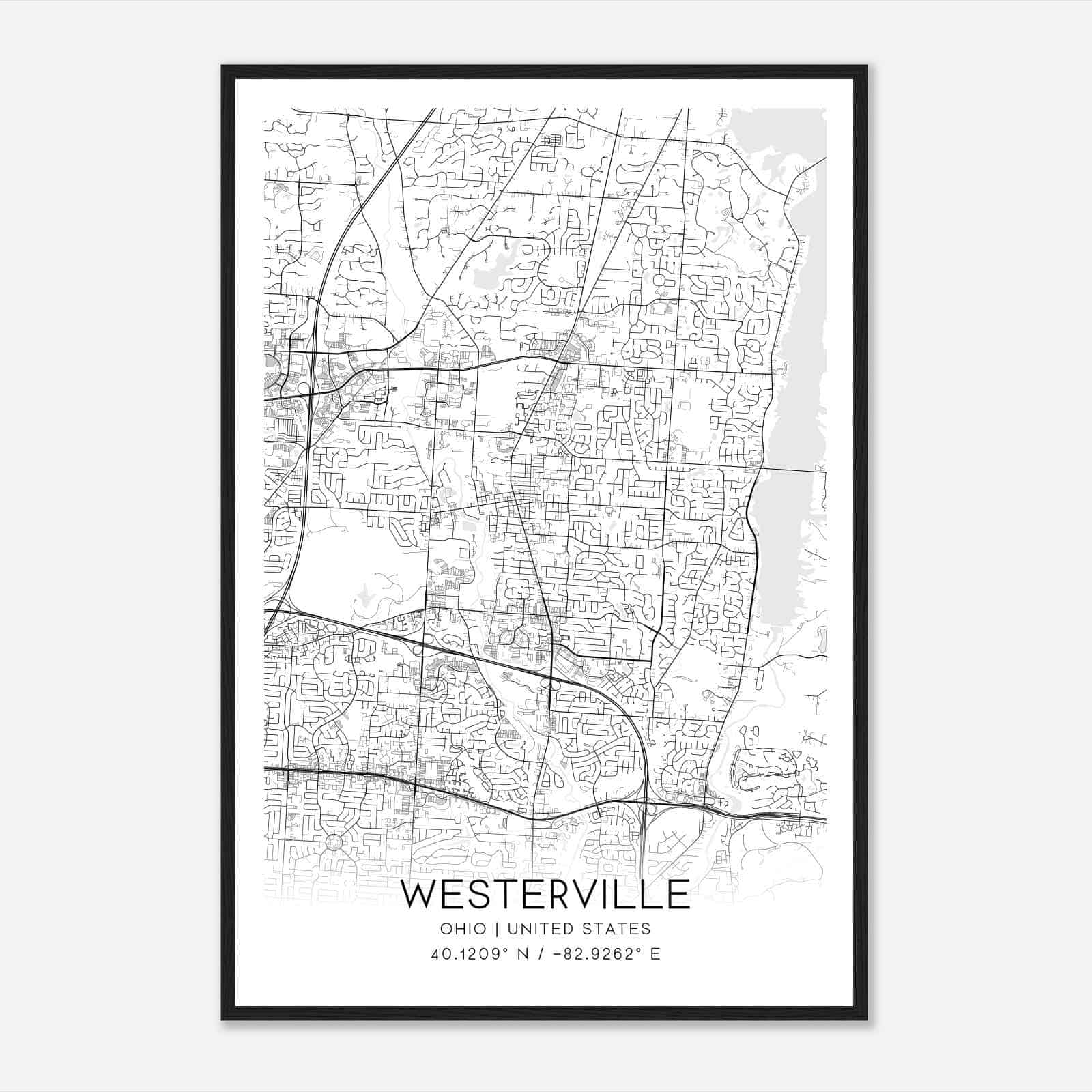 Westerville Ohio Map Poster, Modern Home Decor Wall Art Print