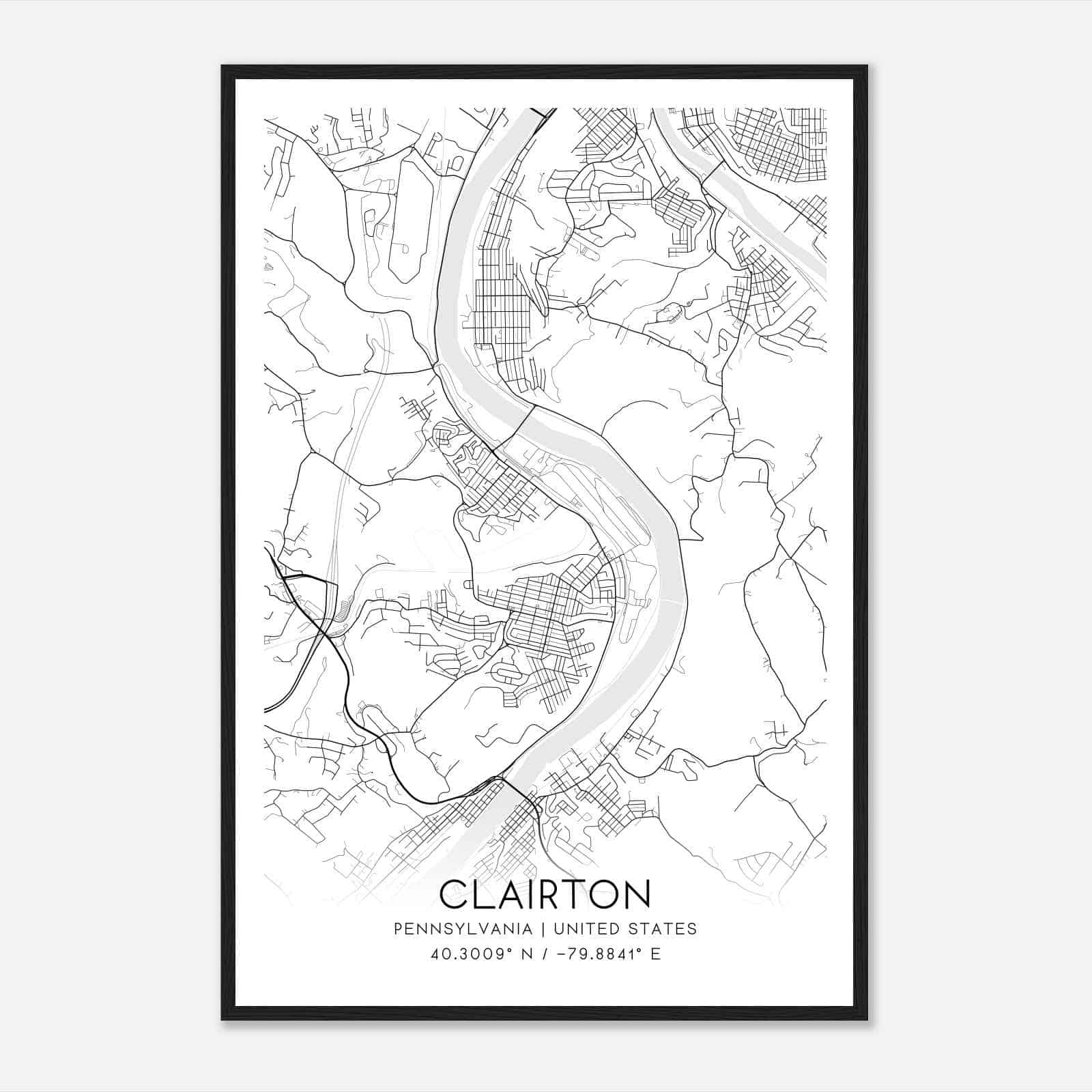 Clairton Pennsylvania Map Poster, Modern Home Decor Wall Art Print