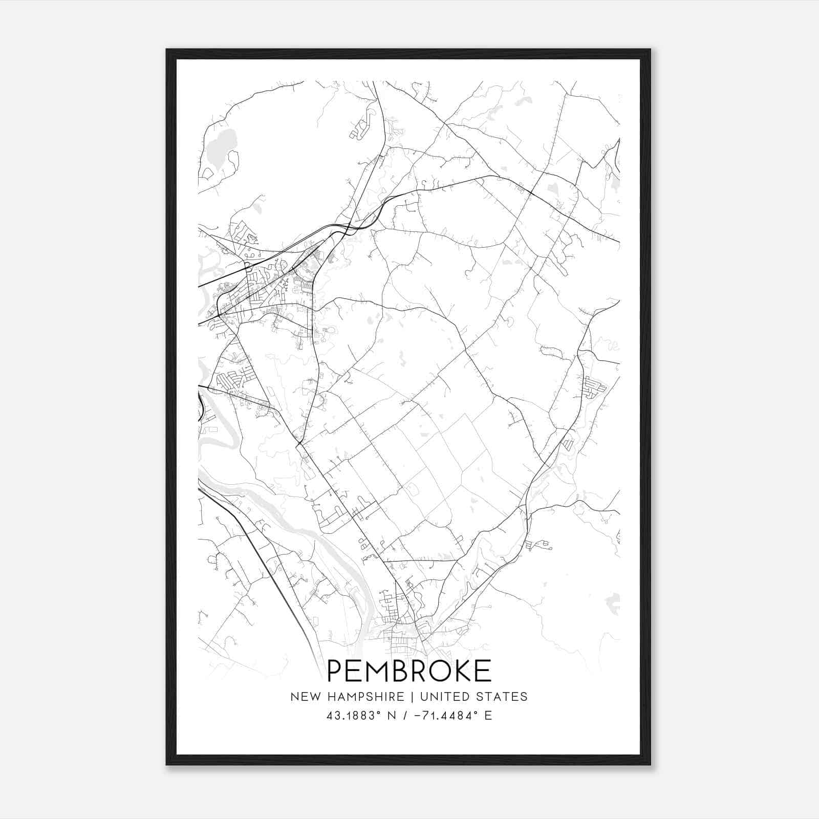 Pembroke New Hampshire Map Poster, Modern Home Decor Wall Art Print Pembroke New Hampshire Map Poster, Modern Home Decor Wall Art Print