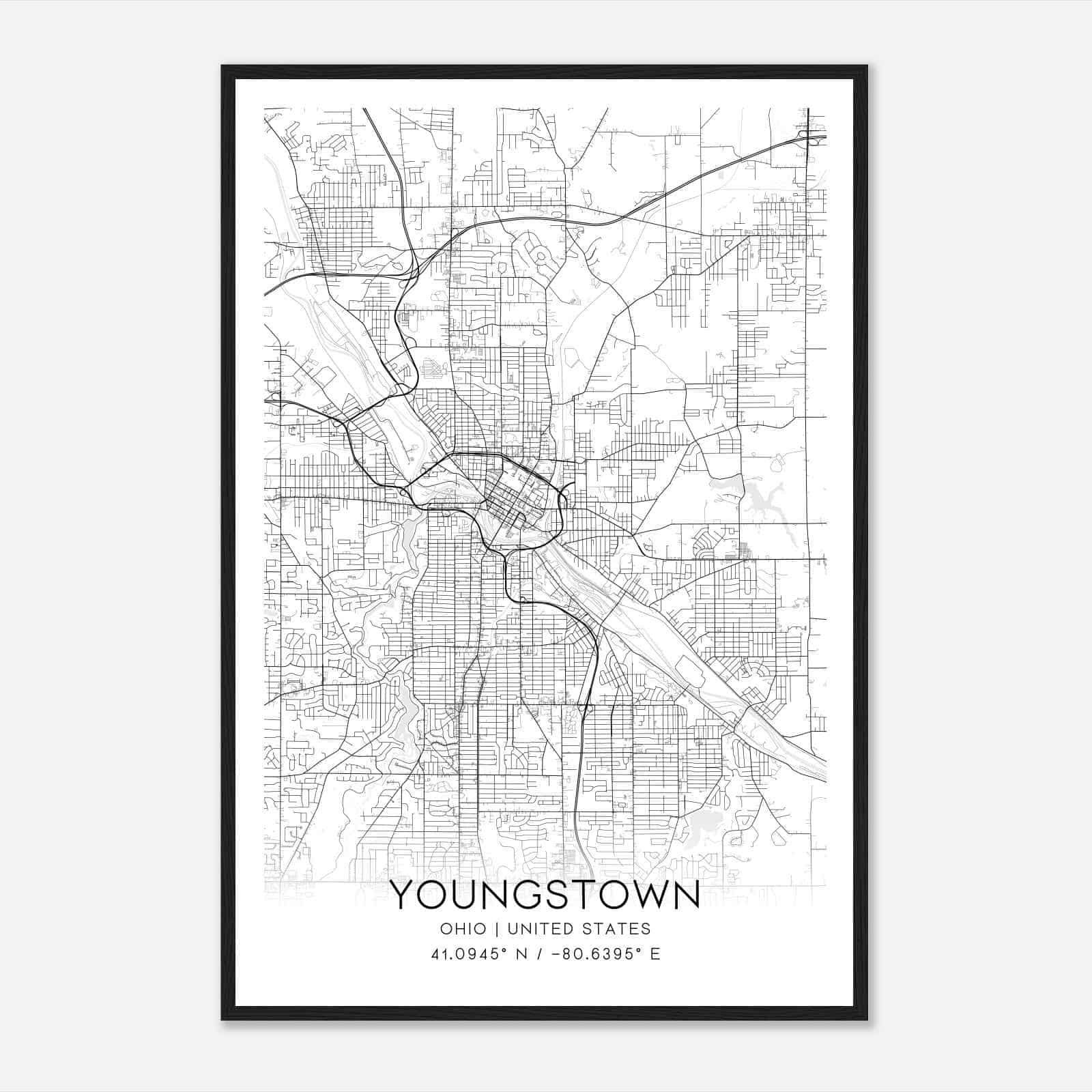 Youngstown Ohio Map Poster, Modern Home Decor Wall Art Print