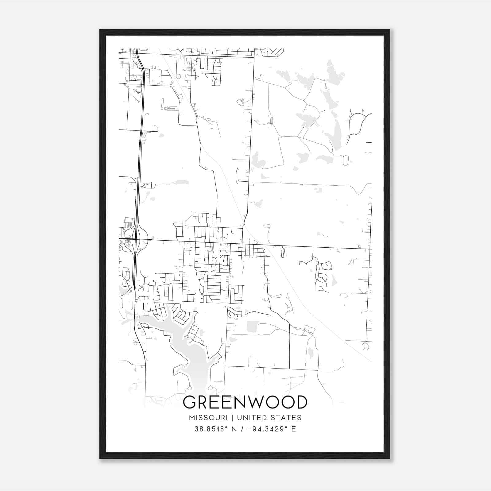 Greenwood Missouri Map Poster, Modern Home Decor Wall Art Print